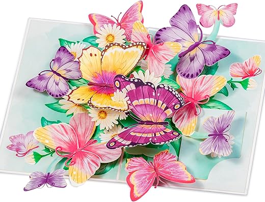 Valentine Butterflies Pop Up Card, White Flower, Lovely, Elegant, 3D Greeting Card, Ideal Gifts for Birthday, Morthers Day, Sister, Women, Grandma,…