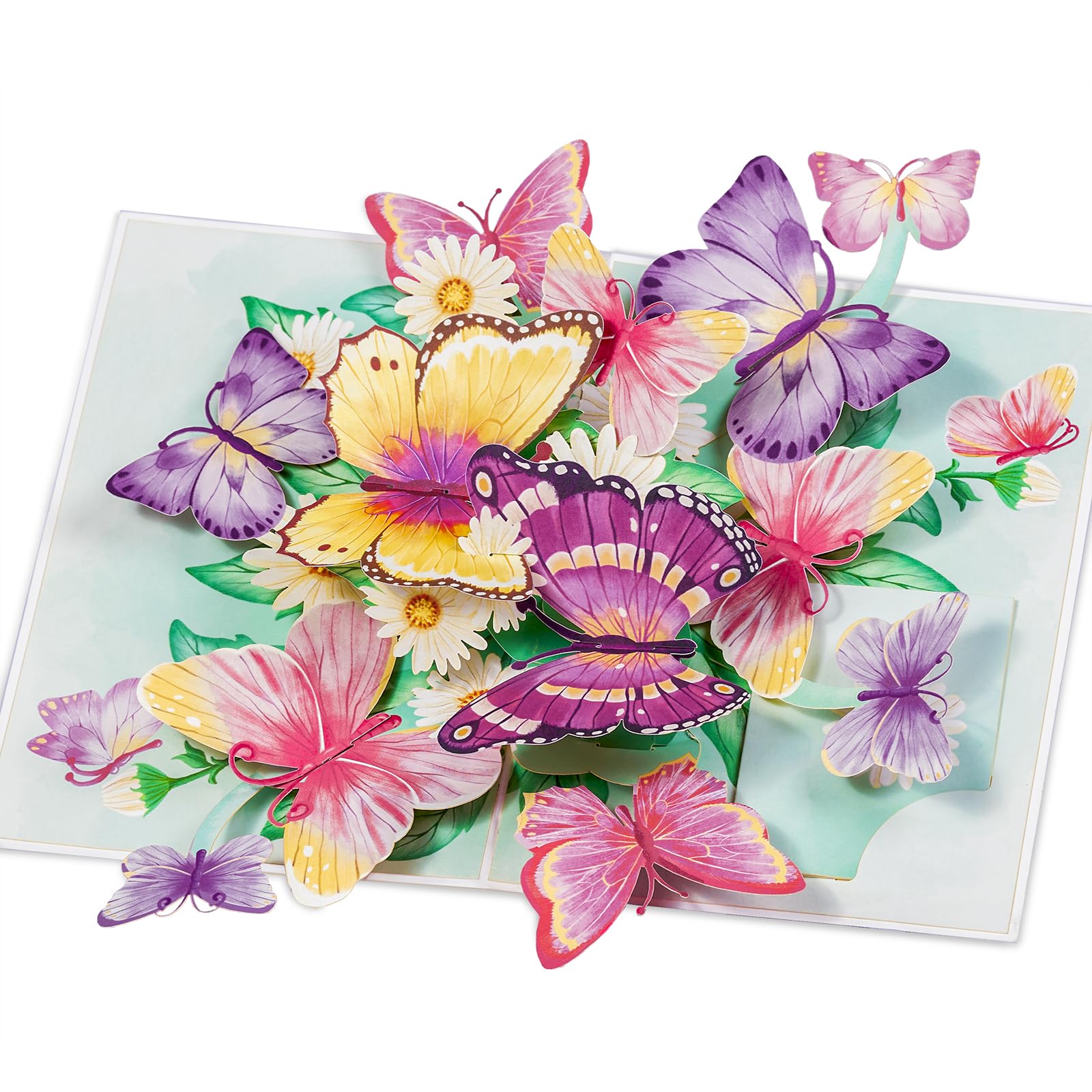 Butterfly Pop Up Card, Colorful Butterflies with Flowers, 3D Greeting Card, Gifts for Birthday, Mothers Day, Valentines Day, 5x7 - Includes Envelope And Message Note