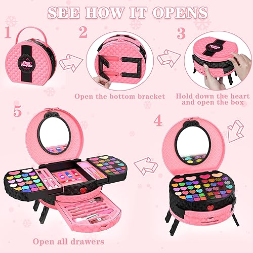 Miniatura 10 de Kit de maquillaje para niños, 66 piezas, juego de maquillaje lavable para niñas pequeñas, juego de cosméticos real, juego de maquillaje, juego de