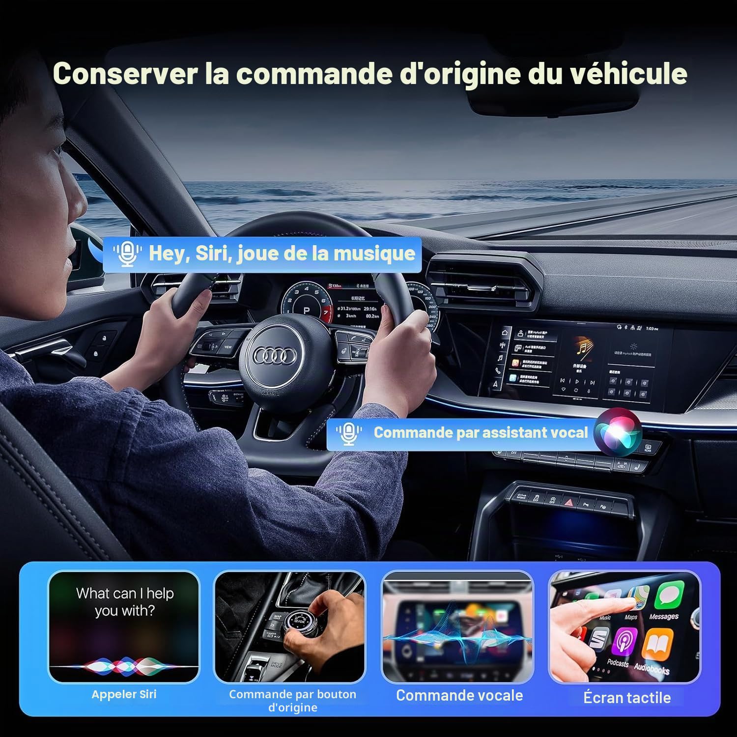 Adaptateur sans fil 5-en-1 CarPlay et Android Auto,Adaptateur CarPlay sans fil avec Netflix, YouTube et carte TF,Plug & Play,Magic Video Ai Box pour véhicules équipés d'Apple CarPlay filaire d'origine