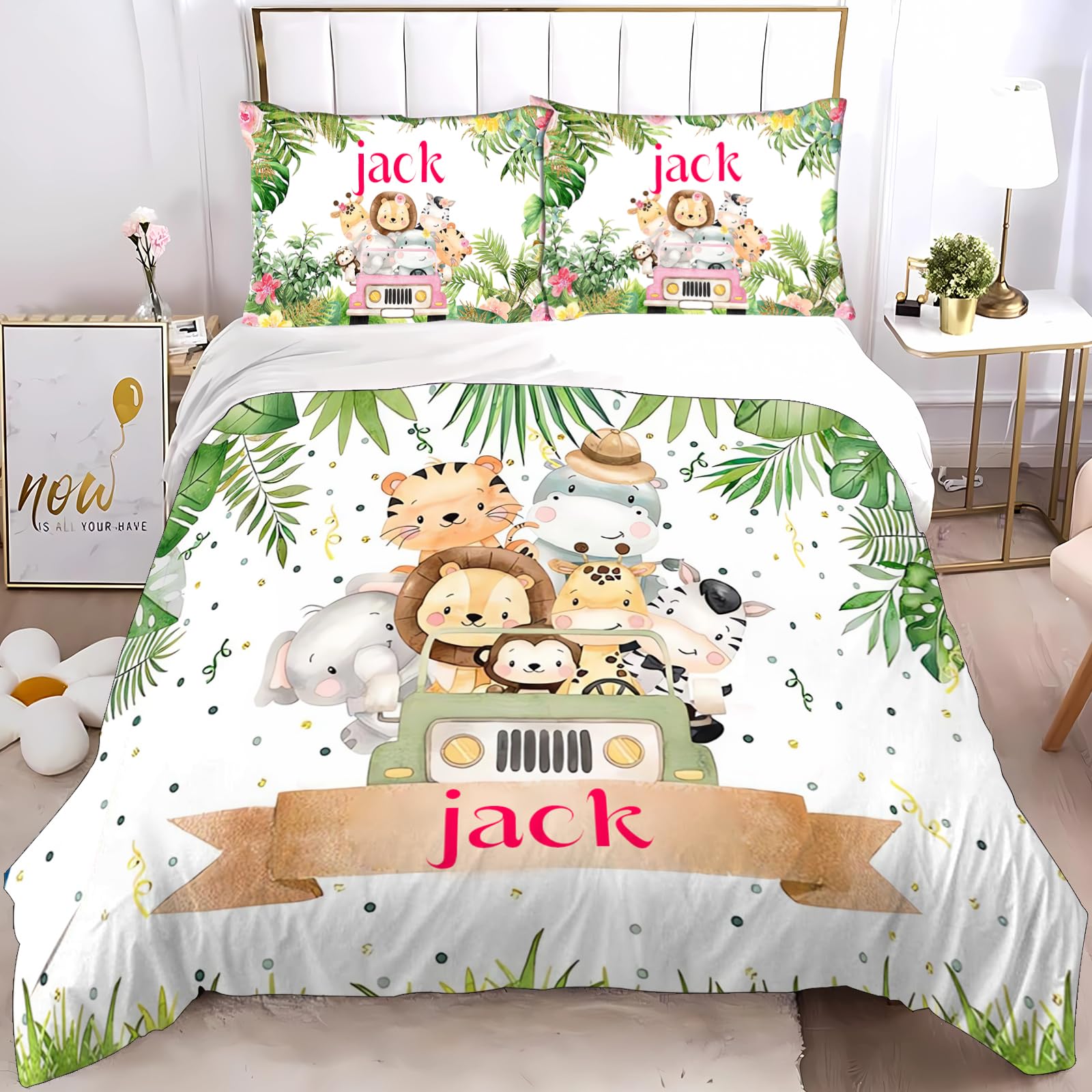 CHEFFS Baby Bettenset mit personalisiertem Wildtierdruck 135x200 cm | Individueller Namensdruck frei wählbar