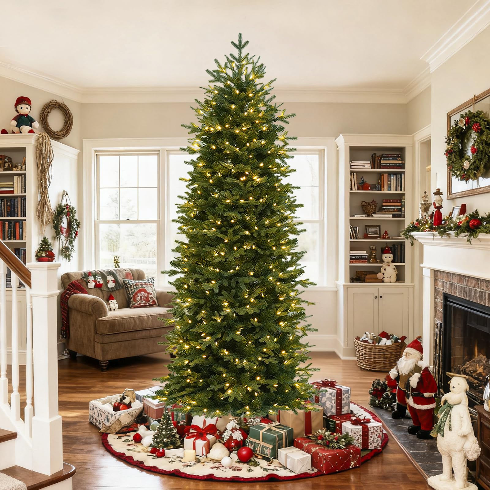 Hykolity 7.5 ft Prelit Pencil Christmas Tree with 400 Warm White LEDs