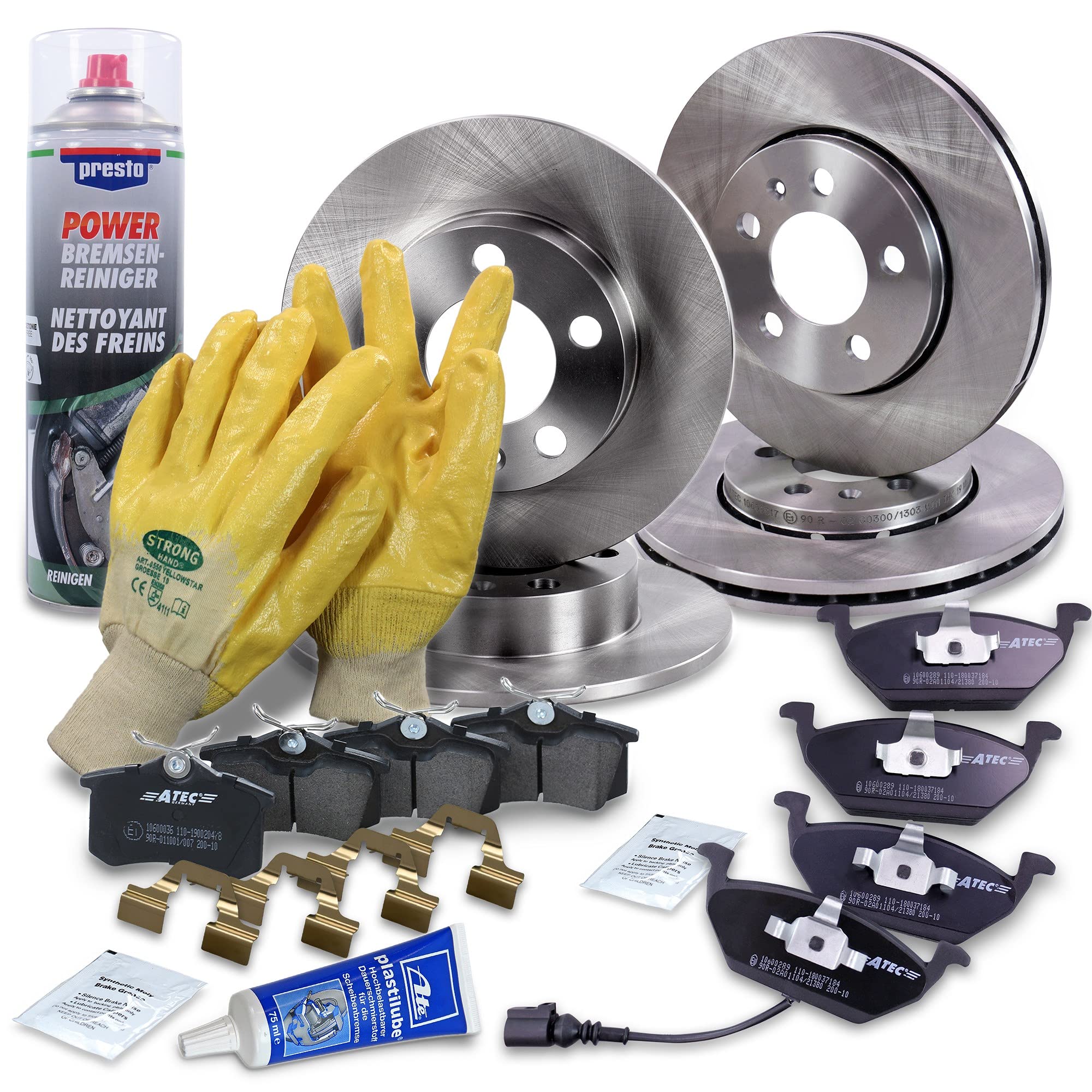 ATEC Germany Bremsenset inkl. Bremsscheiben Vorne Ø 256 mm Belüftet + Hinten Ø 230 mm Voll + Bremsbeläge Vorne & Hinten Kompatibel mit SKODA OCTAVIA 1, VW GOLF 4, POLO (9N_, 9A_) (9A4, 9A2, 9N2, 9A6)