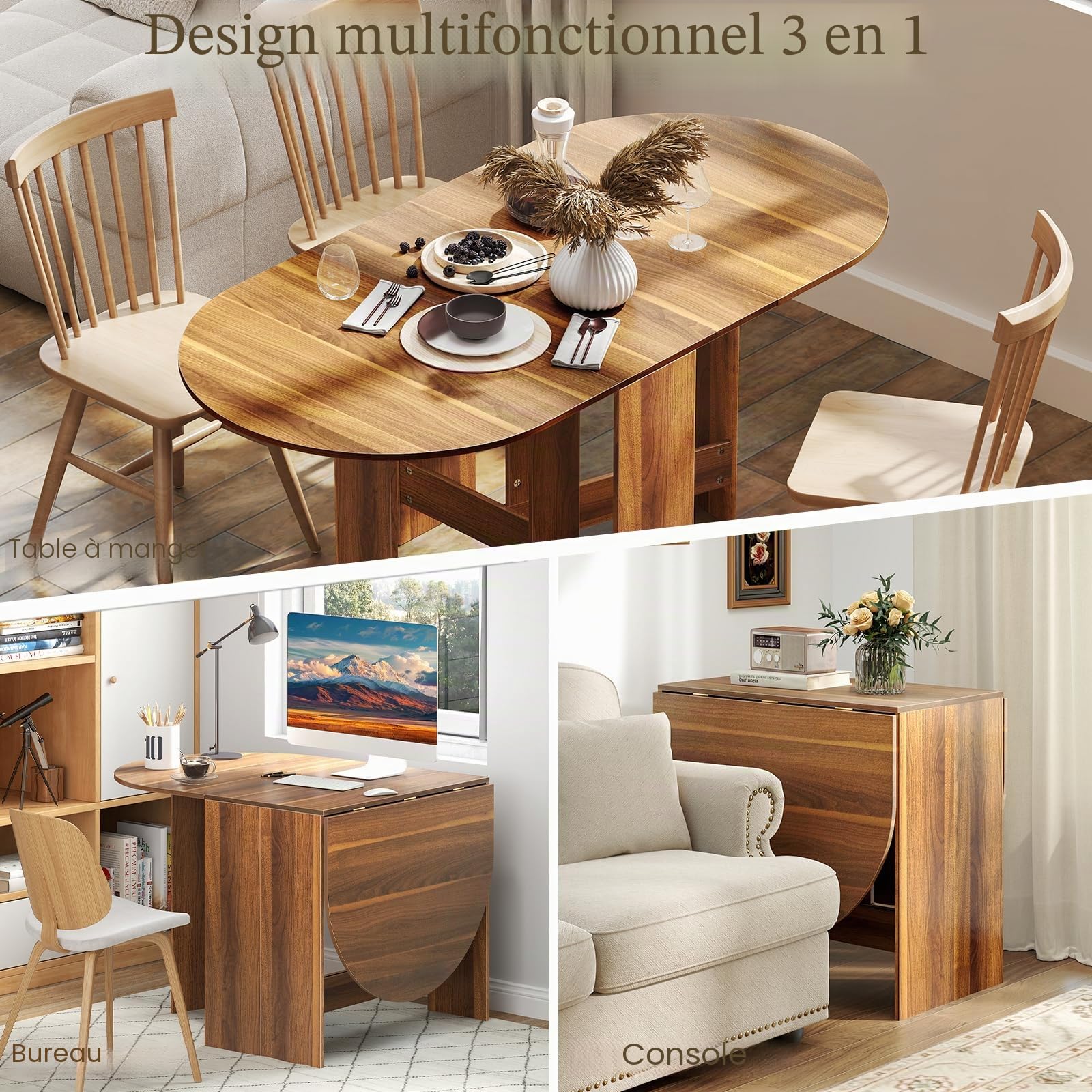 GIANTEX Table Pliante de Cuisine Salle à Manger, Table à Manger en Bois pour 4 à 7 Personnes, pour Salon, Jardin, Balcon, Bureau, Marron