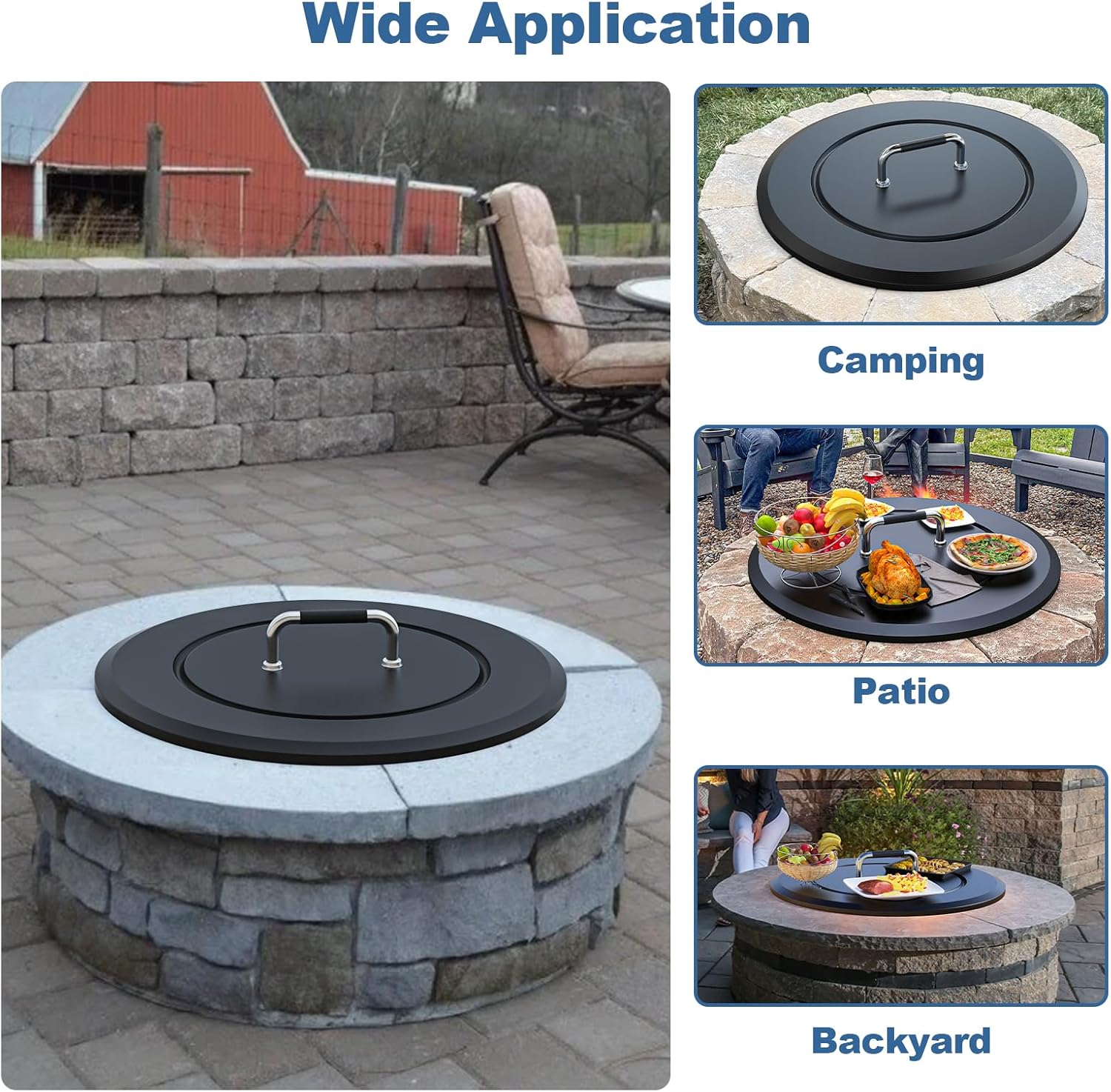 28.5 Inch Universal Fire Pit Lid Cover Round for Patio Outdoor Fire Pit Accessory, Heat Resistant Powder Coated Steel Firepit Cover with Handles for Firepit, Weatherproof for All Seasons