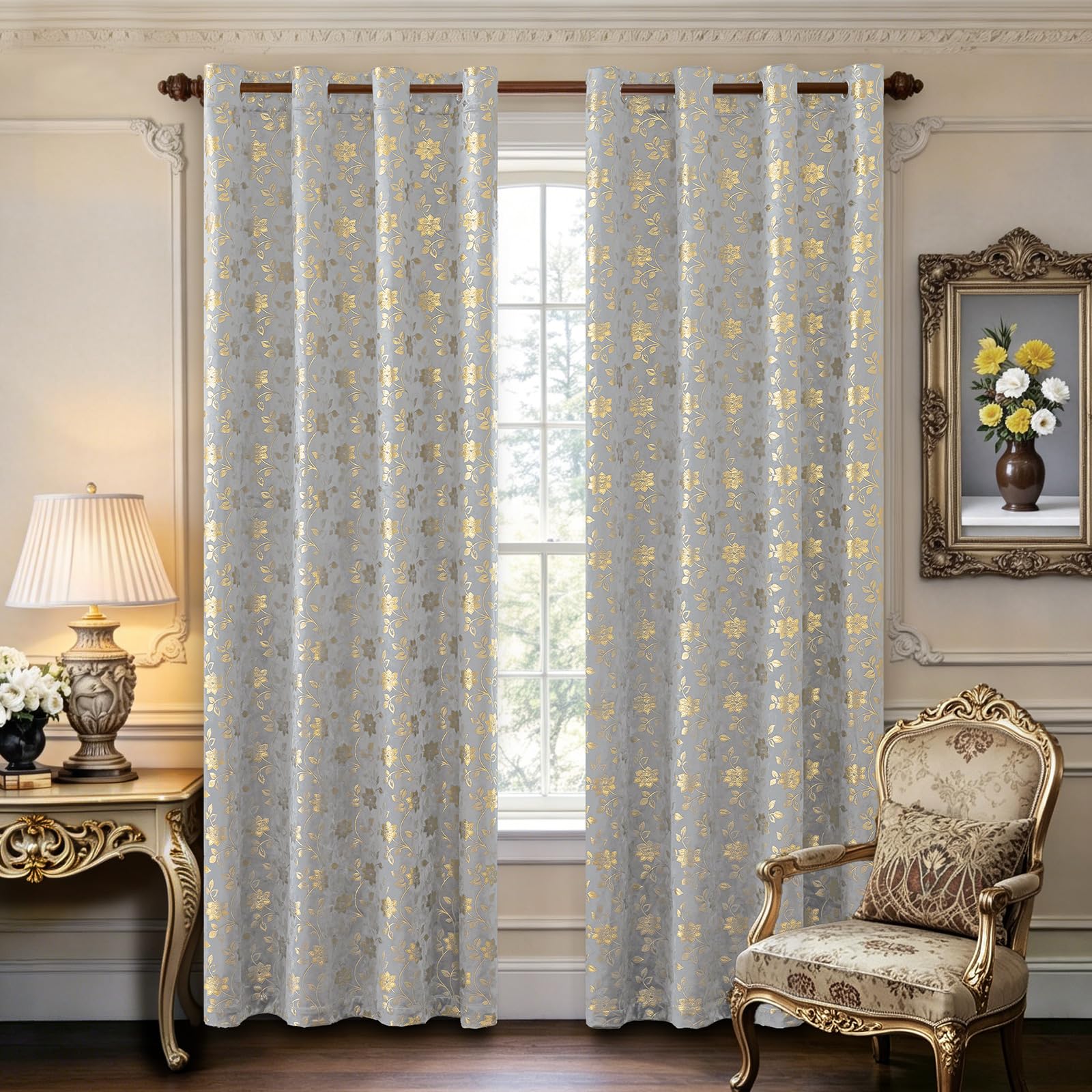 Ystyle Rideau Occultant Lot de 2, 140x225 CM, Beige | Rideaux Floraux Vintage Élégants, Rideau Thermique Isolant Anti Froid et Chaleur, Idéaux pour la Chambre et le Salon