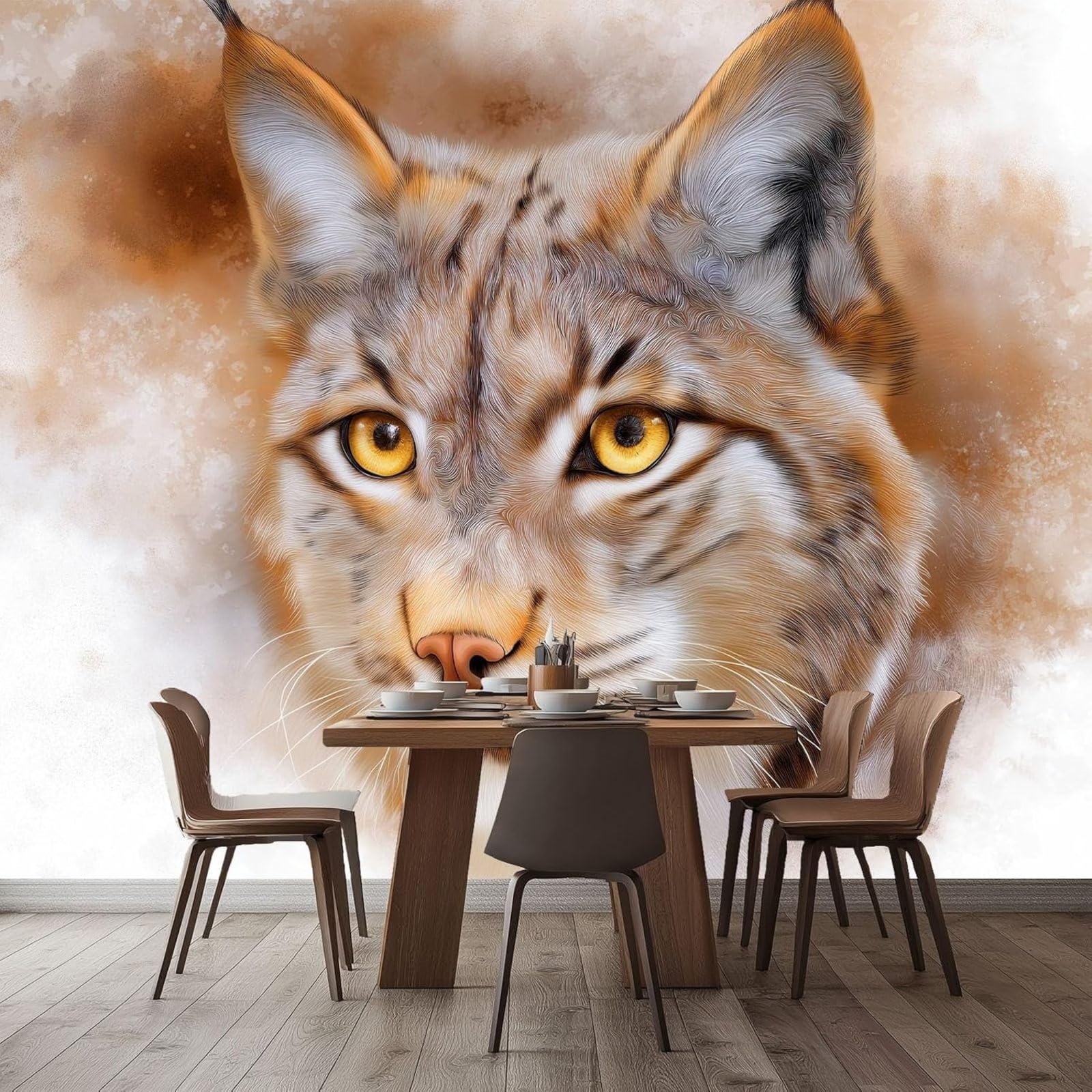 Non-woven photo wallpaper, hyperrealistic animals for living room, bedroom, children's room, ink painting portrait wall mural - poster decoration, multicolored, 250cm x 175cm stickers - frameless pain
