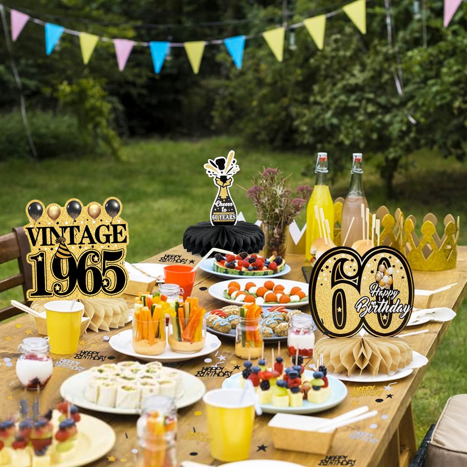 Lot Decoration Table Décoration Table Anniversaire 60 Ans - Centre De Table Nid D'Abeille Or/Noir - Lot De 9 Pièces 60 Anni Di Matrimonio