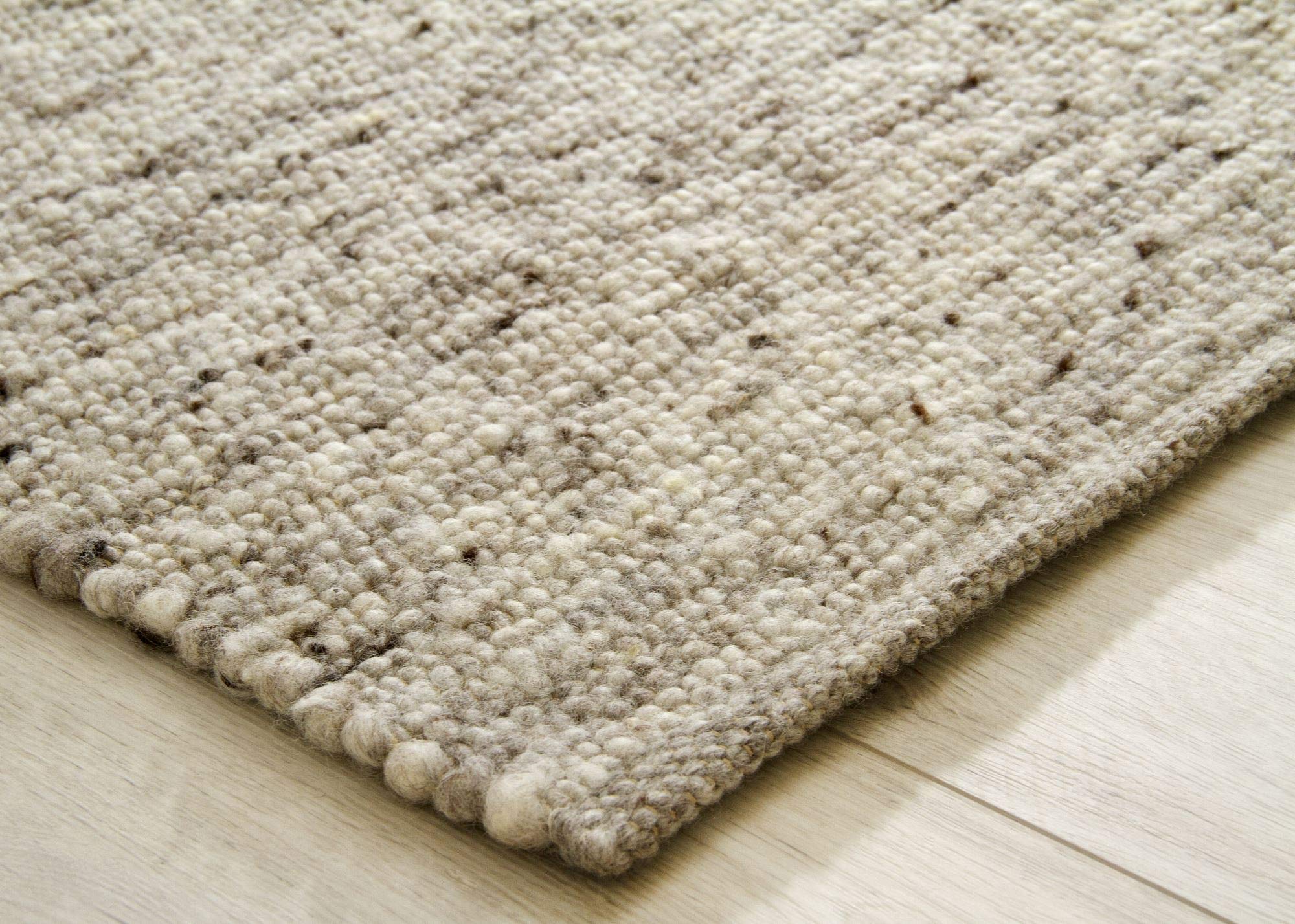 Steffensmeier Handwebteppich Birgsau | Wolle (Schurwolle), Natur Grau, handgewebt, Größe: 130x200 cm Wohnzimmer und Schlafzimmer