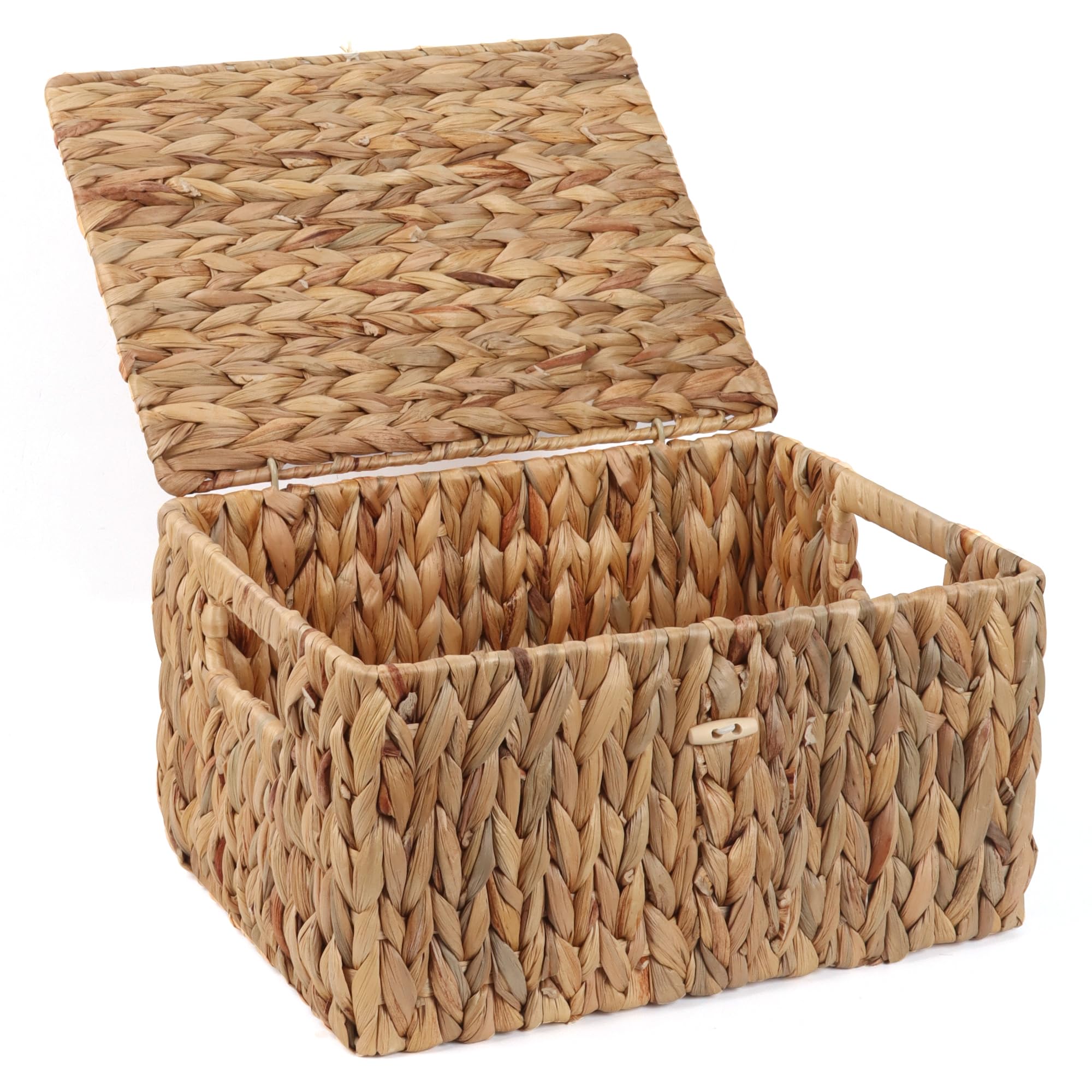 FEIALNDUO Cestas de Estante de Mimbre con Tapa, Cestas de Almacenamiento de Hierba de Mar Tipo Cesto Rectangular para Organizador de Escritorio del Hogar (Natural, Grande)