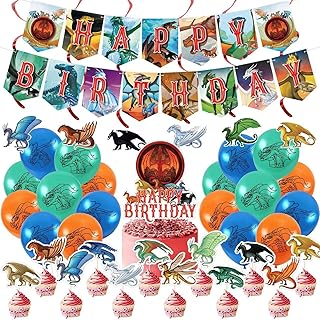Wings of Fire Birthday Party Decoration, Dragon Birthday Party Supplies, Wings of Fire Birthday Banner, Dragon Hanging Swirls, Cake Topper,Cupcake Toppers and Latex Balloons for Birthday Party Decor
