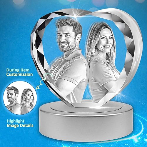 Miniatura 3 de HAN'S LASER Foto de cristal 3D, Día de San Valentín personalizable, aniversario, cumpleaños, regalos para parejas, regalos personalizados con tu