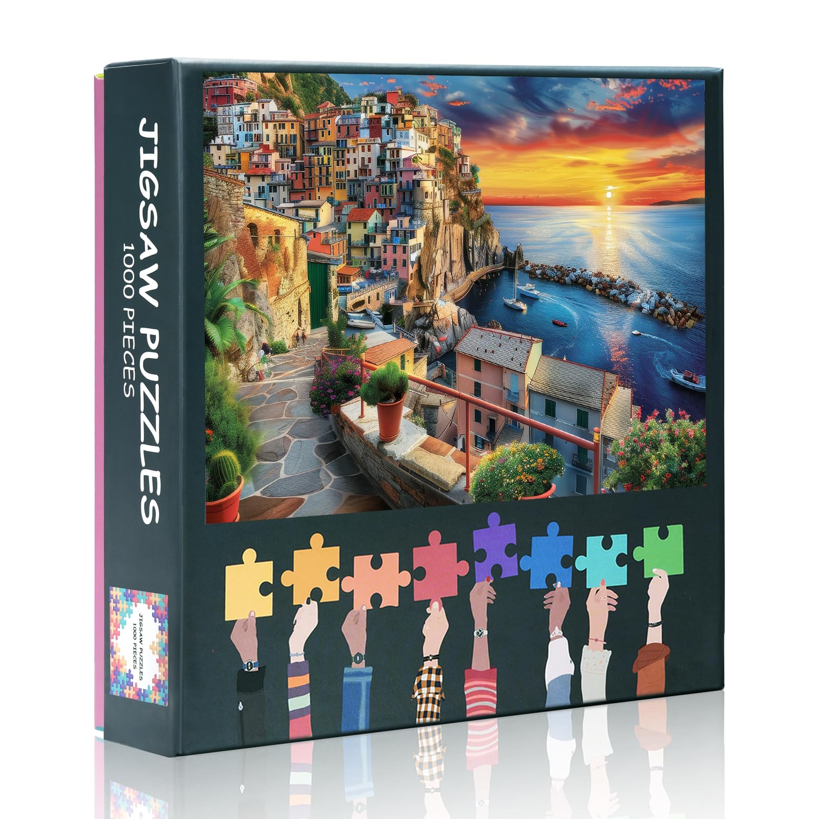 1000 Piece Jigsaw Puzzle: Manarola Village at Sunset - Cinque Terre, Italy - Captivating Coastal Seascape with Colorful Houses, Scenic Bay - Engaging Challenge for Adults and Puzzles Lovers — image 1