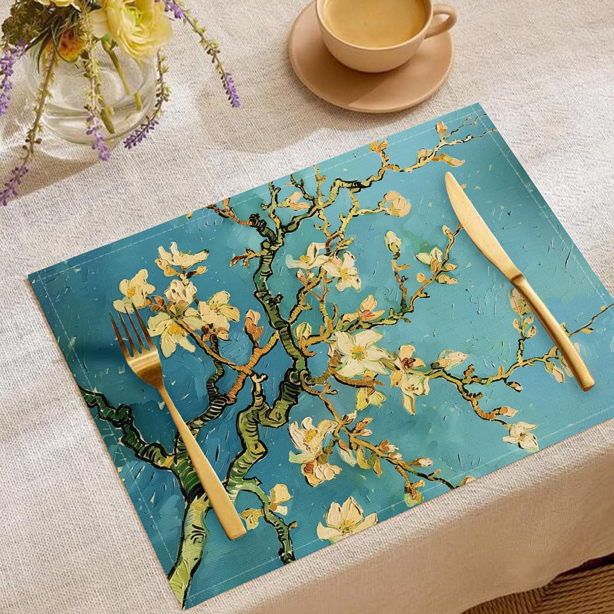 Fleur de prunier sets de table lavable et résistant de 45 x 30 cm