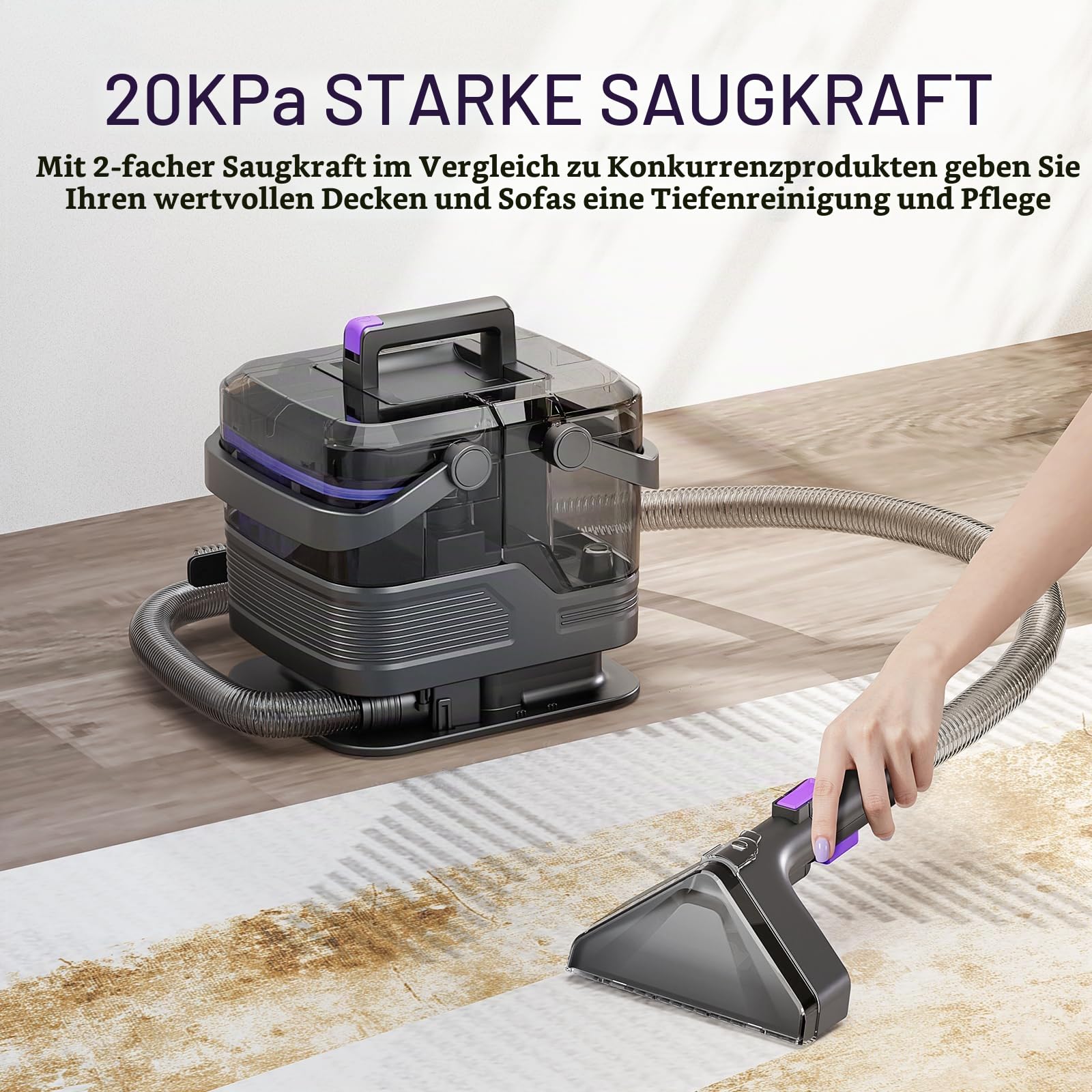 Tragbare Teppich reinigungs maschine, 20Kpa leistungsstarke Absaugung Spot Cleaner Maschine, Polsterreinigungsmaschine mit Griff für Haustier Flecken, Haus (Ausführung für Kaltwasser)