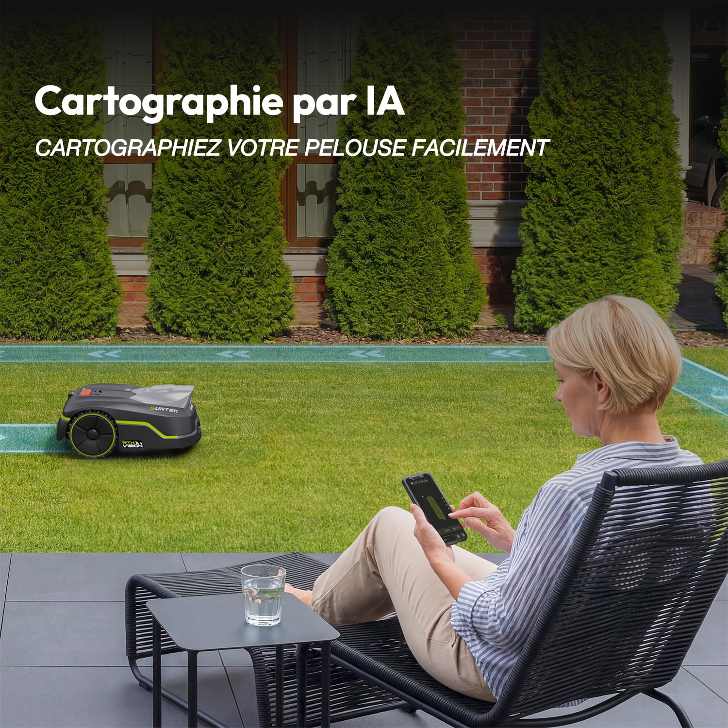 SUNTEK Dual Vision 500 Robot Tondeuse sans Fil – Robot Tondeuse Connecté avec Vision IA + RTK – 500 m² – Application Mob — vue 2