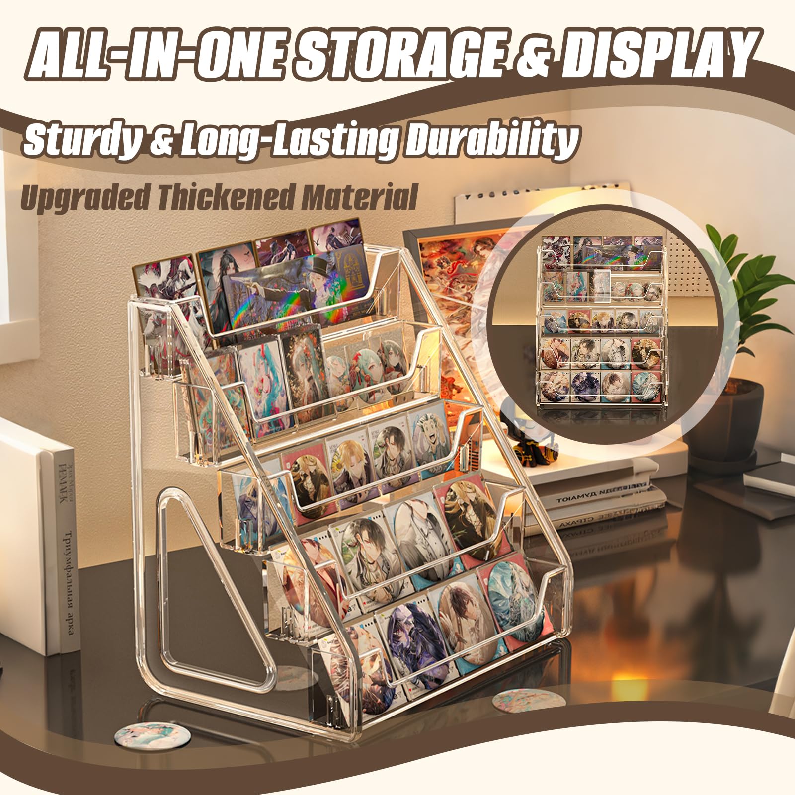 Espositore per Biglietti d'auguri a 5 Livelli, 2 Pezzi Mensola Trasparente in Acrilico per Casa e Ufficio, Organizer Supporti per Espositore Carte Adesivi Brochure Figurine Profumi Cosmetici