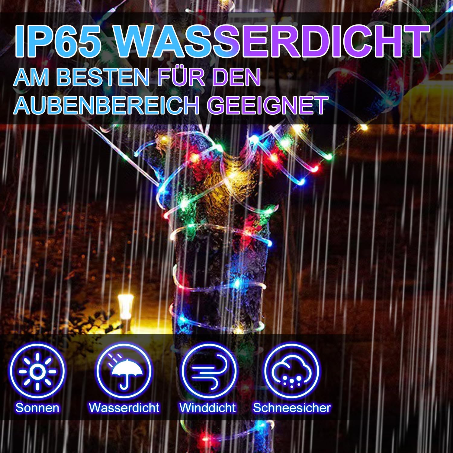 Lichterschlauch Lichtschlauch Lichterkette 30M LED-Lichtschlauch 720 LEDs mit Timer und 8 Modi für Garten Party Hochzeit Weihnachten Deko (Bunt)