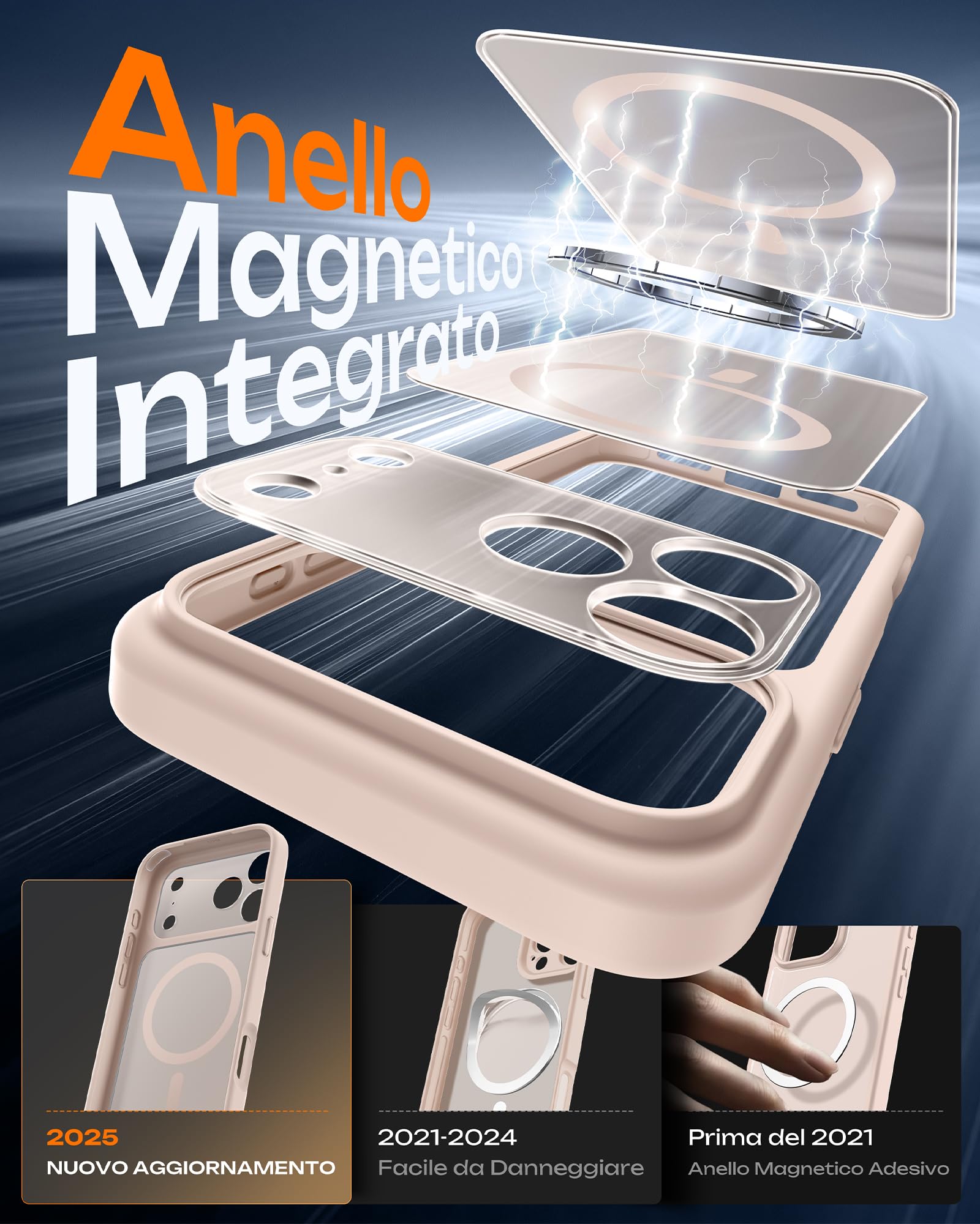 TOCOL Cover Magnetica per iPhone 17 Pro 6,3 Pollic, Compatibile con MagSafe, Anello Magnetico Incorporato, Protezione Fotocamera Integrata, Custodia Antiurto Traslucida Opaca, Titanio Sabbia