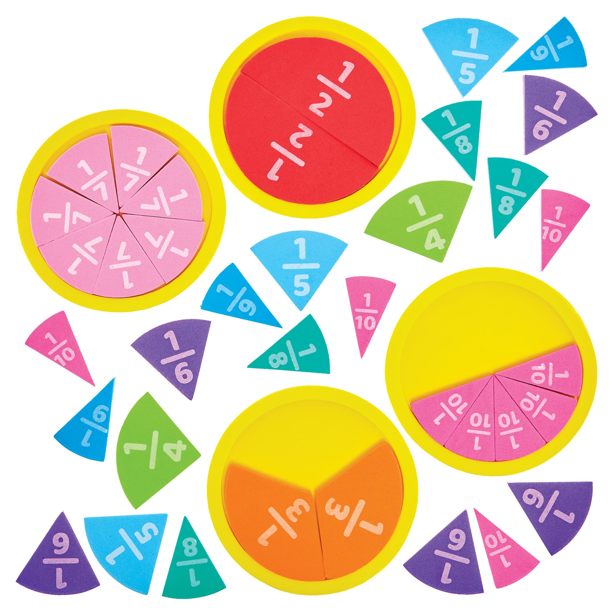 Baker Ross FN112 Learn Fractions Foam Kits - Pack of 9, STEM, Science, Maths and Learning Aids for Kids and Schools