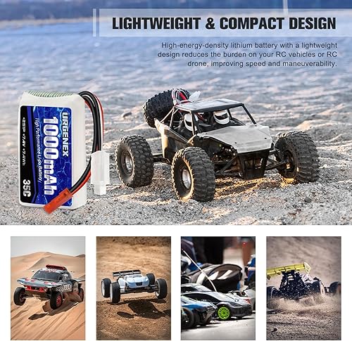 Miniatura 4 de URGENEX 2S Lipo Batería 7.4V 1000mAh 35C (Burst 70C) Batería recargable RC con enchufe JST compatible con WLtoys RC Cars A949 A959 A969 A979 K929 y