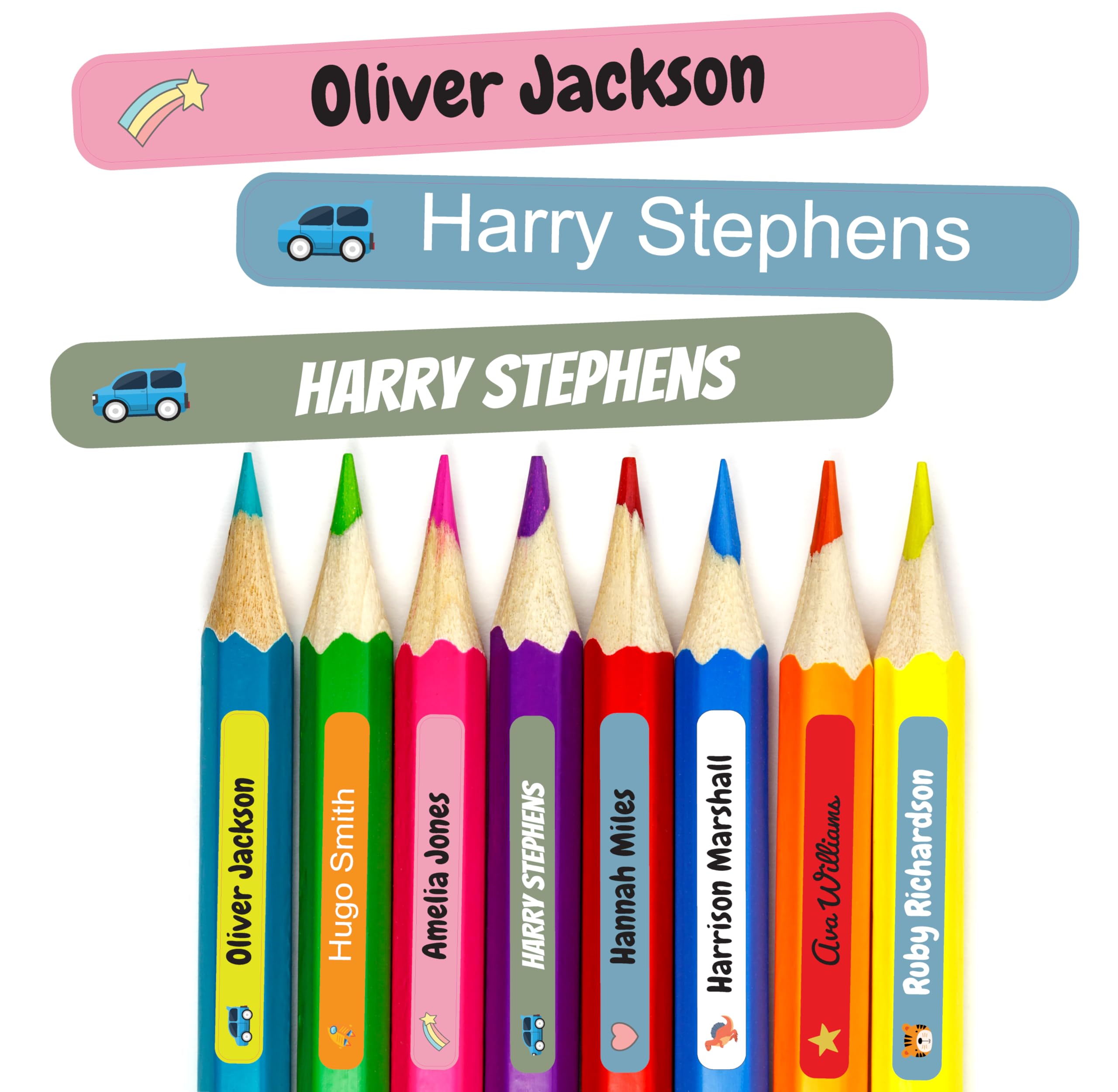 QuoteMyWall 100 Personalised Name Labels for Kids Pencil Cases Pens Clothes Stationery - Self Adhesive Name Tags for Objects School Uniform & Bags Ultra Peel and Stick (Orange)