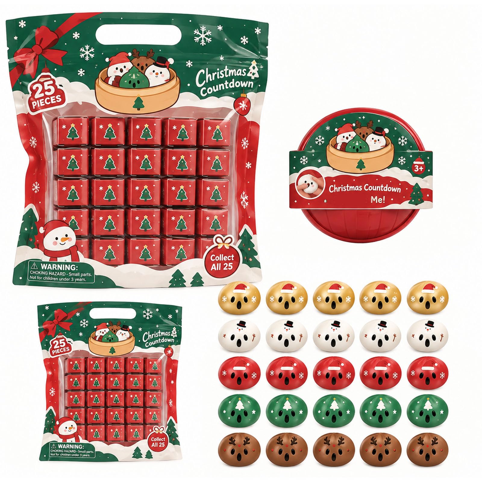 25 PC Mini Mystery Squishies Dumpling Christmas&Halloween Dumpling Squishies，E