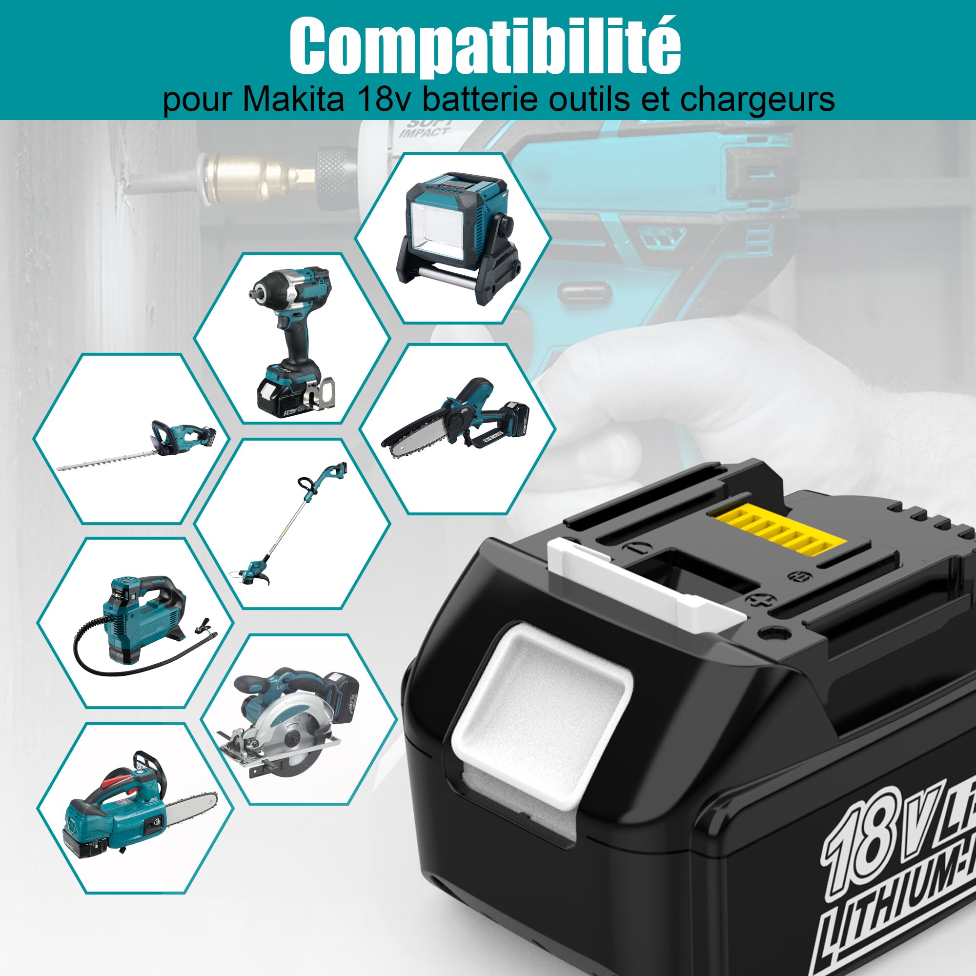 Energup 2Pcs 18V 5000mAh BL1850B Batterie pour Makita Batterie 18V BL1850 BL1850B BL1860 BL1840 BL1830 BL1820 BL1815 LXT400 avec Indicateur LED