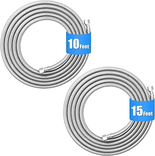 Línea de agua para refrigerador, manguera de agua trenzada de acero inoxidable de alta calidad de 10 pies y 15 pies, tubo interior PEX de grado