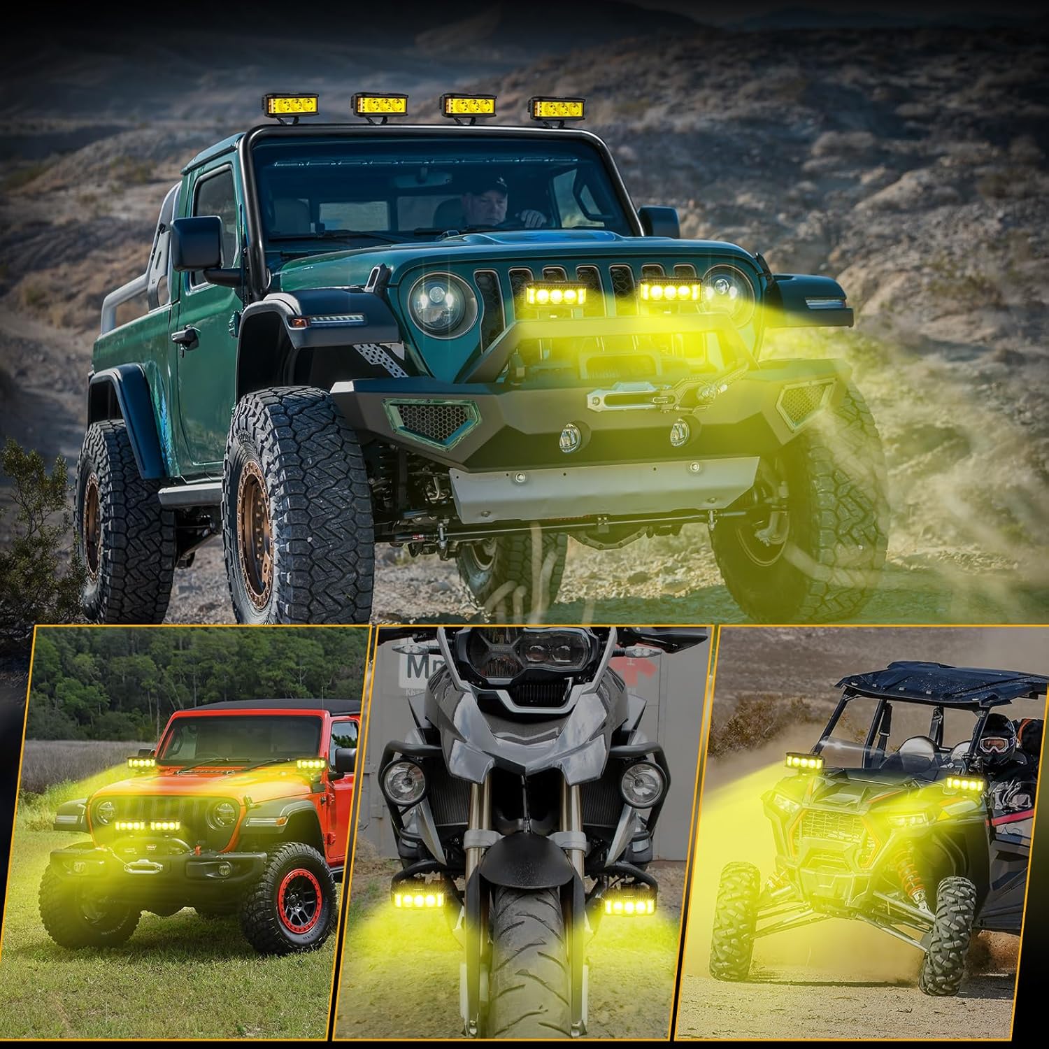 Auxbeam 5inch 68W Amber Fog Light Side Shooter LED Bar with Golden Yellow Spot Flood Combo Beam, Waterproof Offroad Fog Light for UTV ATV Jeep Wrangler Motor Truck Boat