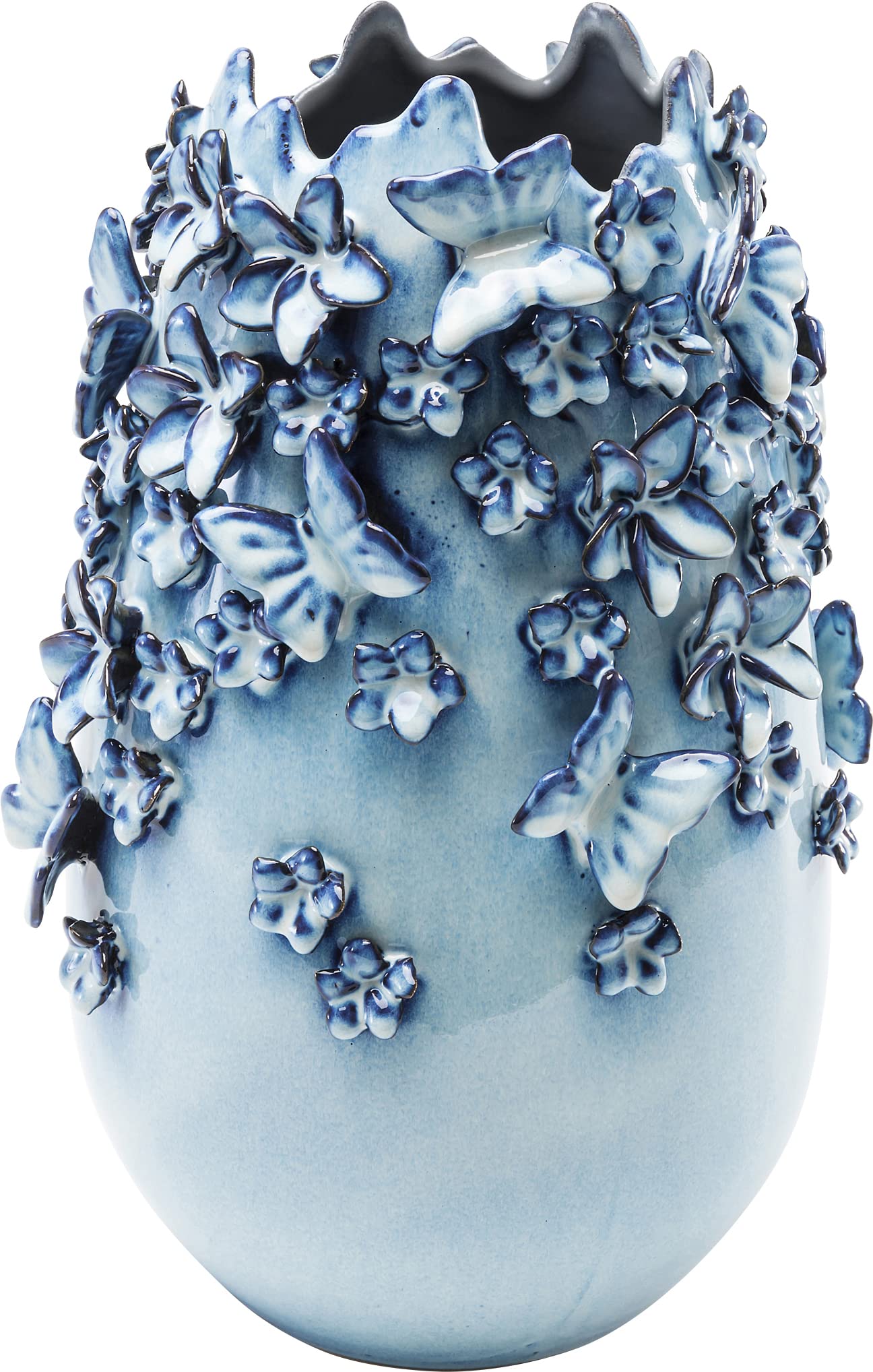 Kare Design Vase Butterflies, Blue, 36x23x23 cm, Vase, Modern, Stoneware, Timeless, Glamour, Minimalist, Industrial, Retro, Art Deco, Decorative, Sculptural, Compact, Living Room