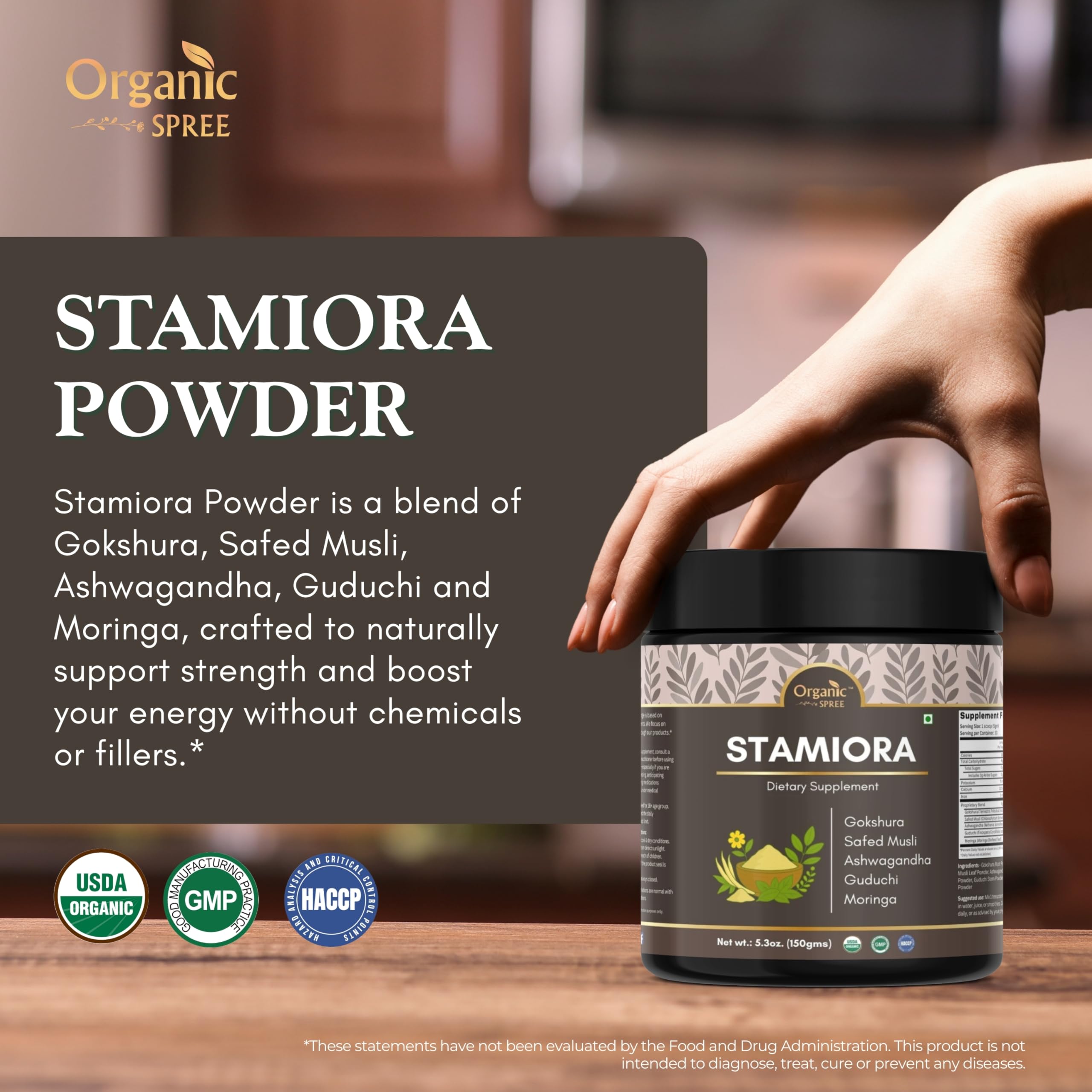 ORGANIC SPREE Stamiora Powder – 150 g (5.3 oz) | USDA Organic Certified | Ayurvedic Herbal Blend of Gokshura, Safed Musli, Ashwagandha, Guduchi & Moringa — Amazon image 4