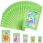 JETMORE 100 Pcs Mylar Bags, Smell Proof Bags Foil Pouch, Holographic Resealable Bags for Small Business, Candy Sample Jewelry Bag Sealable Packaging for Party Favor Food Storage (2.8x3.9in-Green)