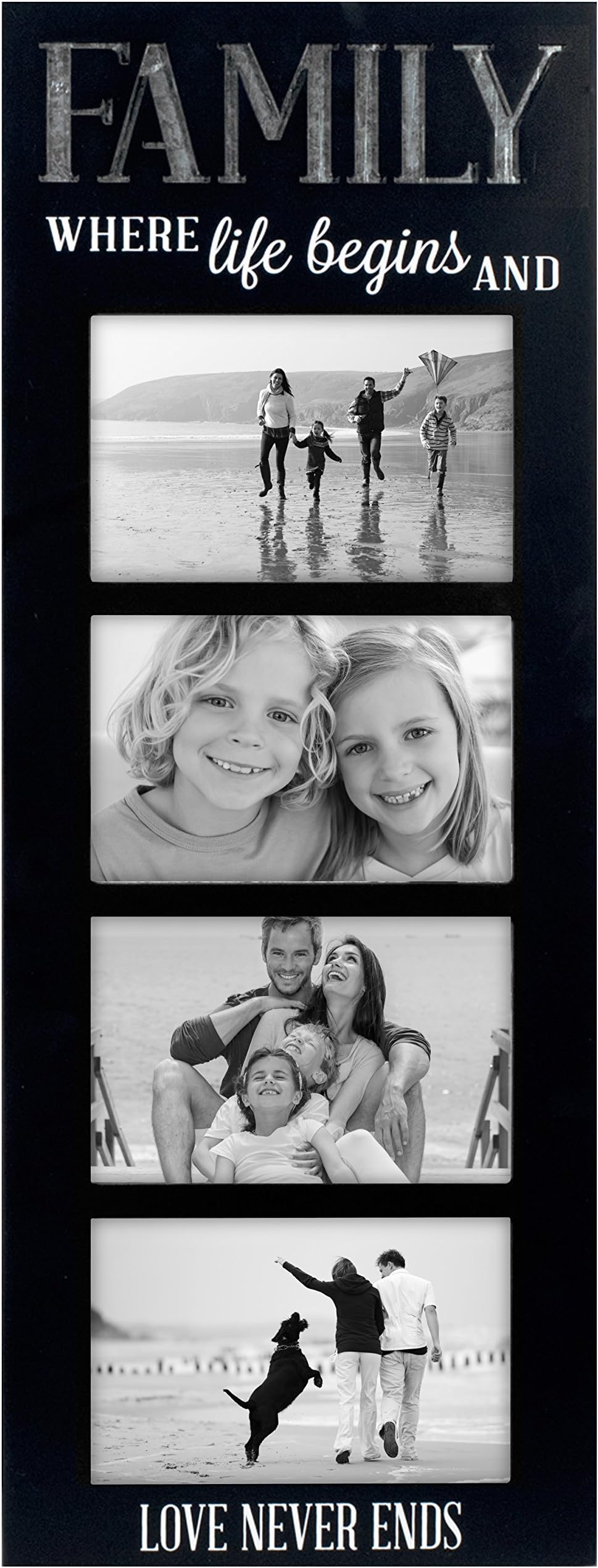 Malden International Designs Laser Cut Industrial Expressions Family Where Life Begins Silkscreen Design and Laser Cut Galvanized Metal Accent Picture Frame, 4 Option, 4-4x6, Black