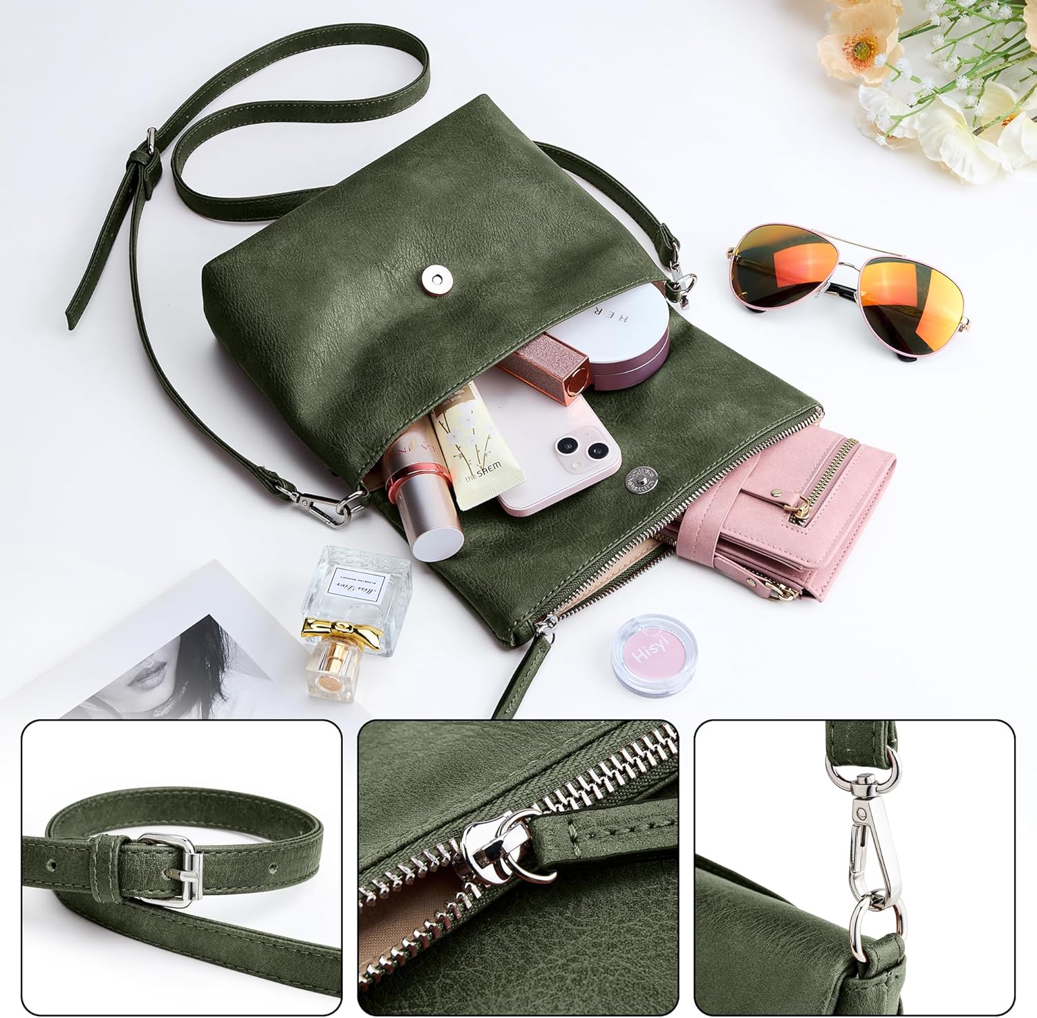 KALIDI Vintage Vegan Leather Crossbody Bag PU Shoulder Bag Handbag Multiple Pockets Adjustable Removable Strap Women - Image 6