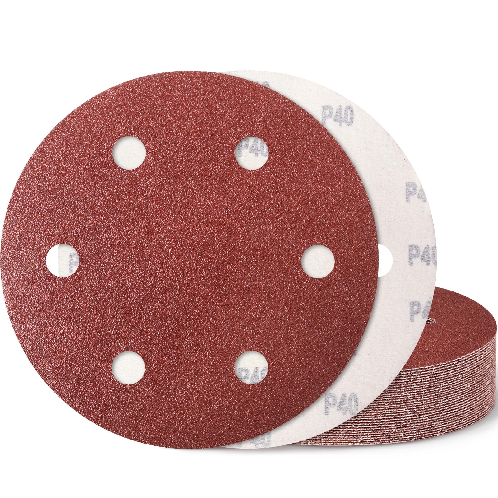 9 Inch 6 Hole Sanding Disc, GOH DODD 40 Grit 15 Pieces Hook and Loop Sandpaper Aluminum Oxide Sanding Pads Sand Paper for Drywall Sander Wood Metal