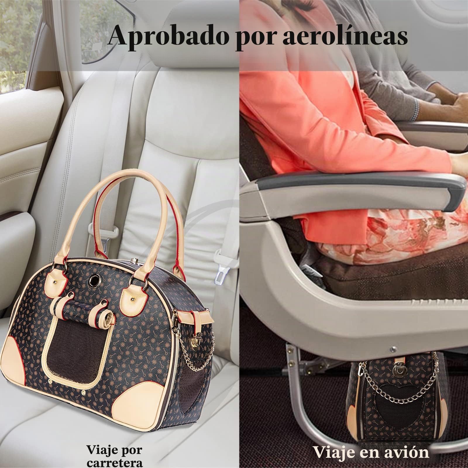 Adriene's Choice Transportador de Mascotas de Lujo, Bolsa de Transporte para Cachorros, Bolsa de Transporte para Gatos, Impermeable, de Piel sintética, Viajes al Aire Libre,