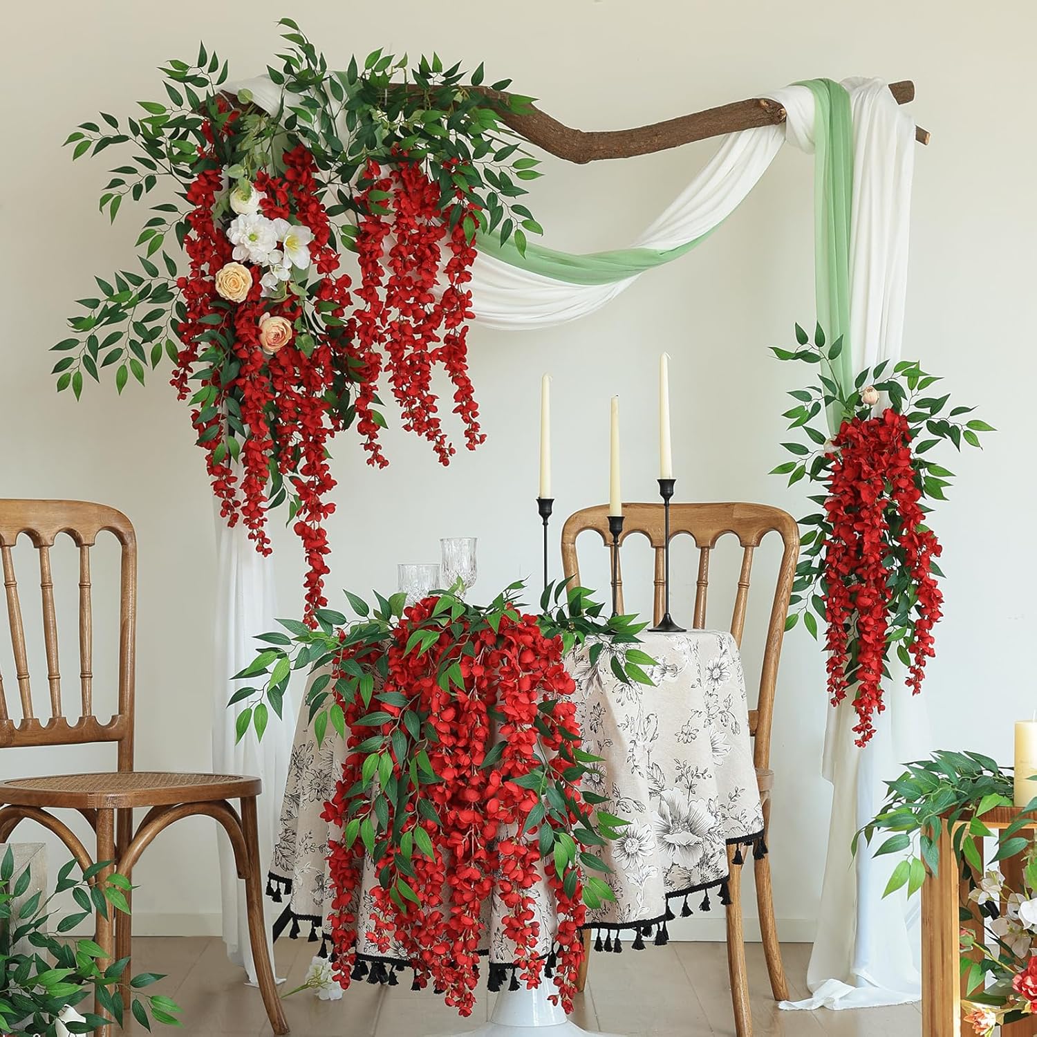 mizii 6Pcs Burgundy Wisteria Hanging Flowers 48" Silk Wisteria Artificial Flowers Garland Vines Fake Hanging Flowers Decoration for Wedding Flower Wall Backdrop Centerpieces Room Decor (Burgundy) - Image 4