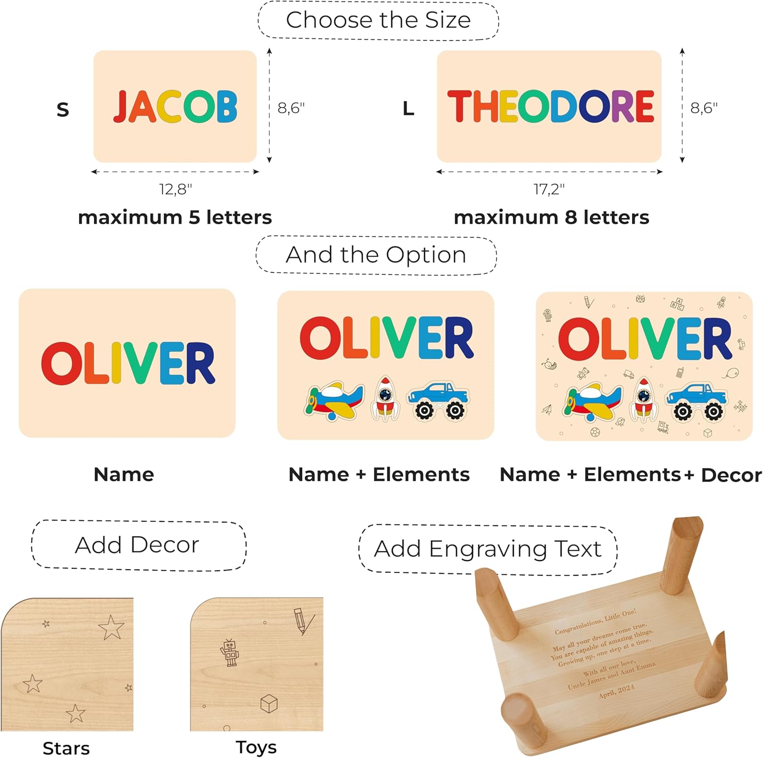 Personalized Rainbow Step Stool for Boys, Wooden Toddler Step Stool with Name Puzzle, Montessori-Inspired Kids Stool for Bathroom and Kitchen