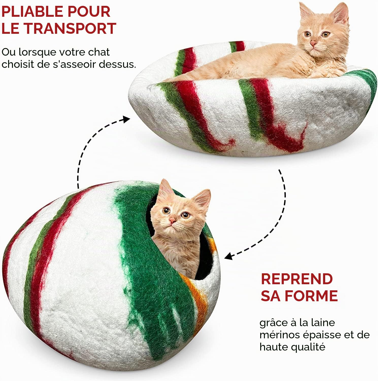 Woolygon Laine Feutre Grotte du Chat - Fait À La Main 100% Laine Mérinos, Grotte De Chat en Feutre Écologique pour Chats Et Chatons