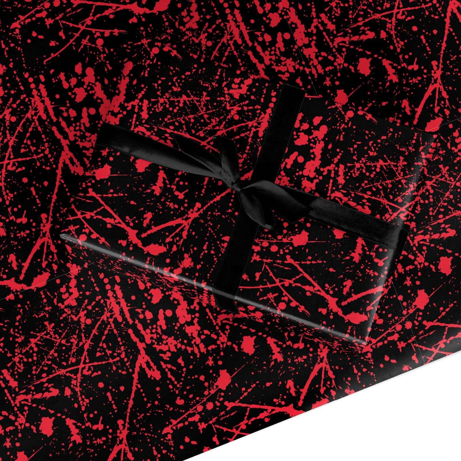 Blood Splatters Halloween Wrapping Paper β Horror-Themed Gift Wrap for Birthdays, Pranks & Joke Presents β Red Splatter Design β Recyclable & Eco Friendly - 2 Sheets (50cm x 70cm)