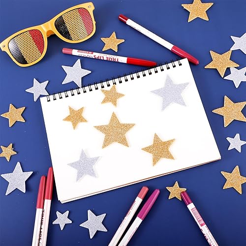 Miniatura 5 de Ouligay 200 calcomanías de espuma de estrella dorada para manualidades, calcomanías de estrella con purpurina, calcomanías de espuma brillante