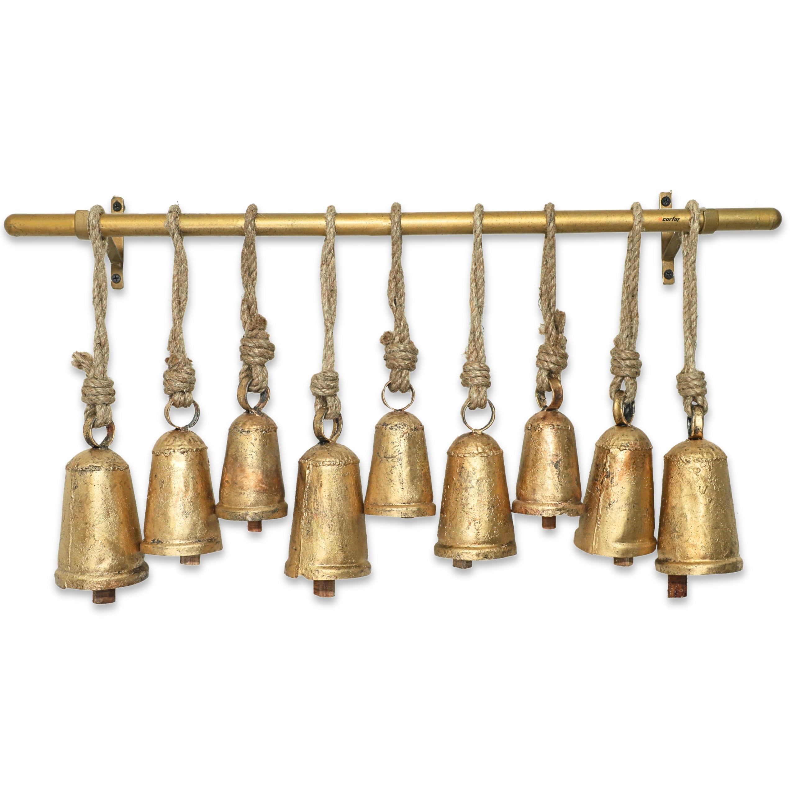 Carfar Shabby Chic Set of 3 Country Rustic Style Cone Bells Handmade Metal Harmony Christmas Hanging Decorative Cow Bells Set (1, Small Complete Set)