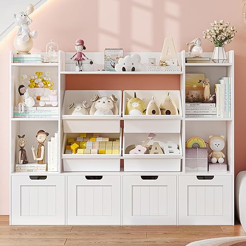 Organizador de almacenamiento de juguetes, organizador de juguetes, estantería para niños con 4 cajones móviles y 4 cajas de caja, organización de
