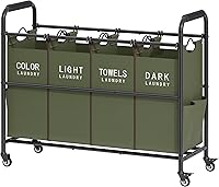 Vista 13 de Tajsoon Carrito clasificador de ropa sucia de 4 bolsas, clasificador de cestas de lavandería de 4 secciones con ruedas enrollables resistentes