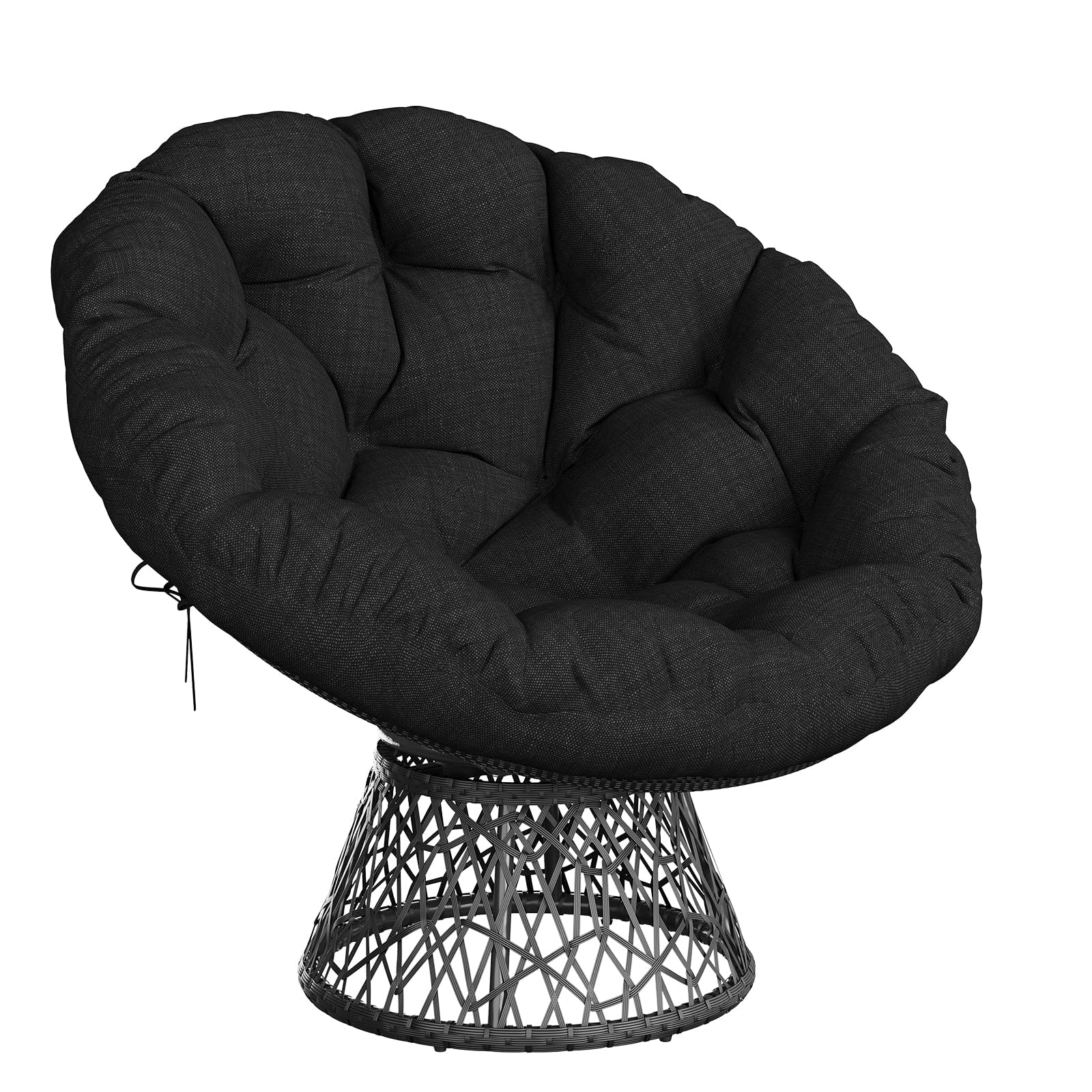 GarveeTech Silla Papasan Giratoria 360° de Ratán Sintético para Interior y Exterior – Sillón Relax Ergonómico con Cojín Grueso, Estructura de Acero Antióxido, para Jardín Terraza Balcón Salón, Gris