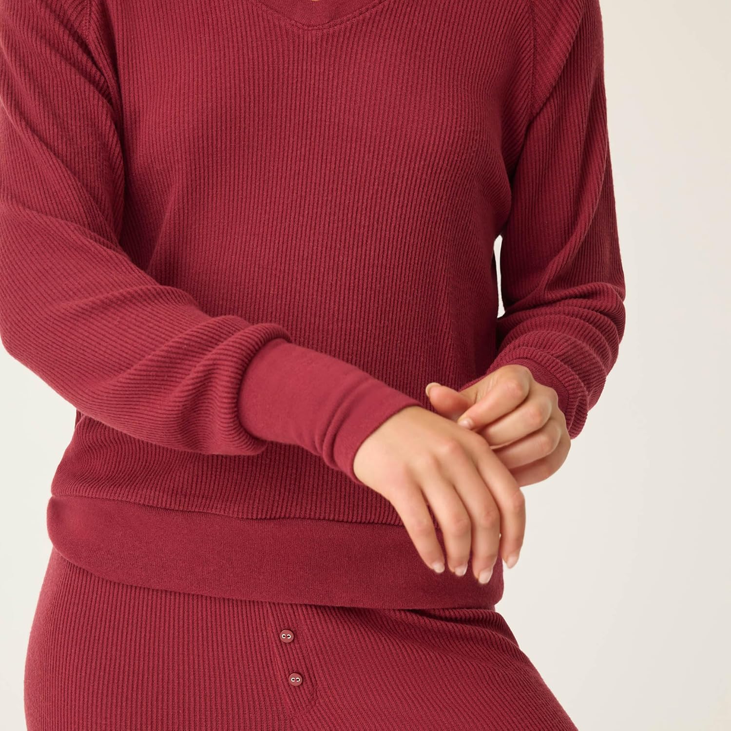 P.J. Salvage Women's Textured Essentials Long Sleeve Top, Port, Medium - Image 5