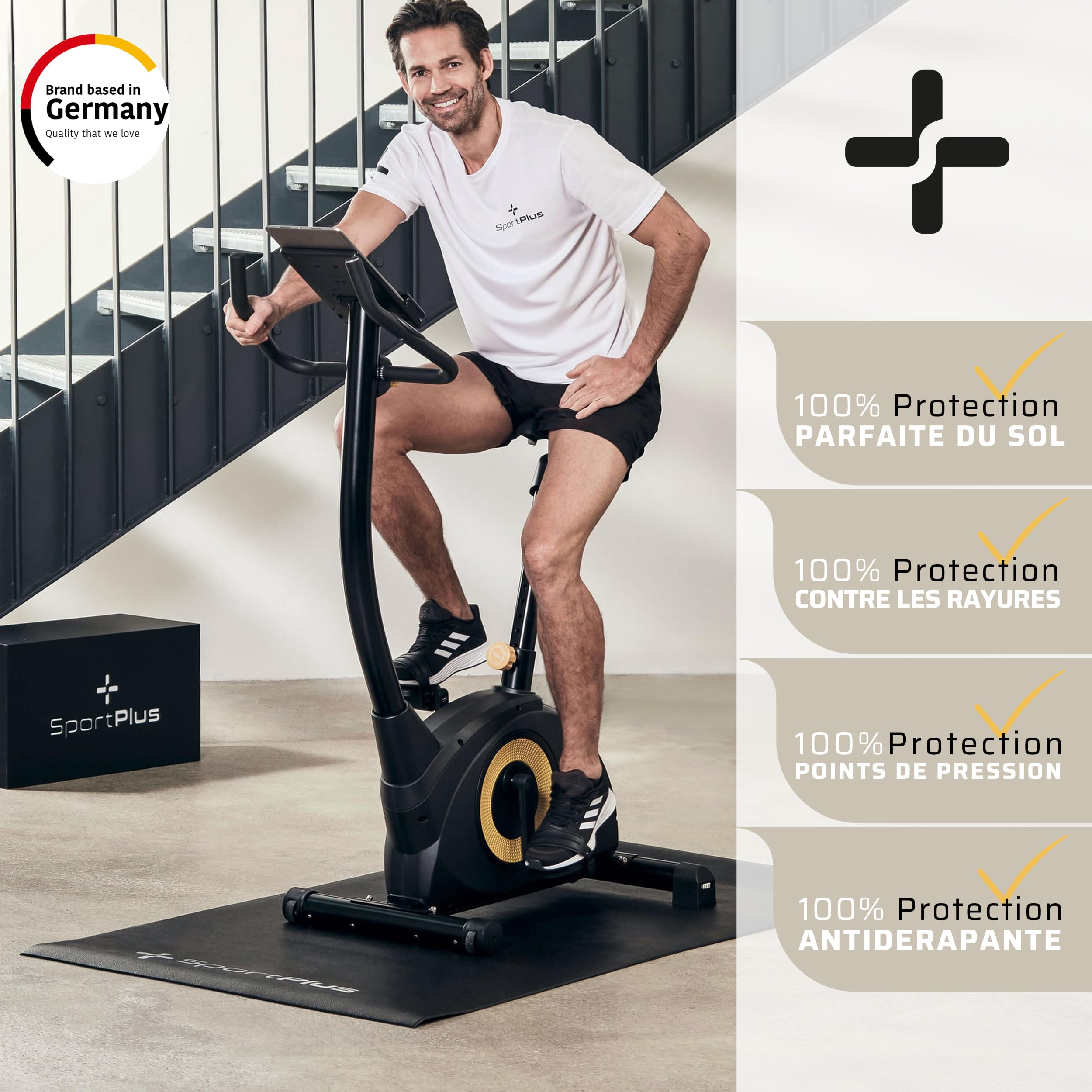 SportPlus Tapis de Protection du Sol pour Vélos d'Appartement, Elliptiques, Rameurs, Tapis de Course, Stations de Musculation, Résistant