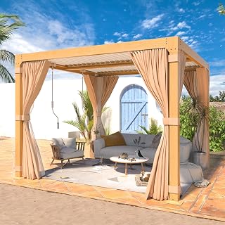 MELLCOM 10x10 Louvered Aluminum Pergola with Adjustable Roof, Waterproof Curtains & Nets - Rust-Proof Patio Shade