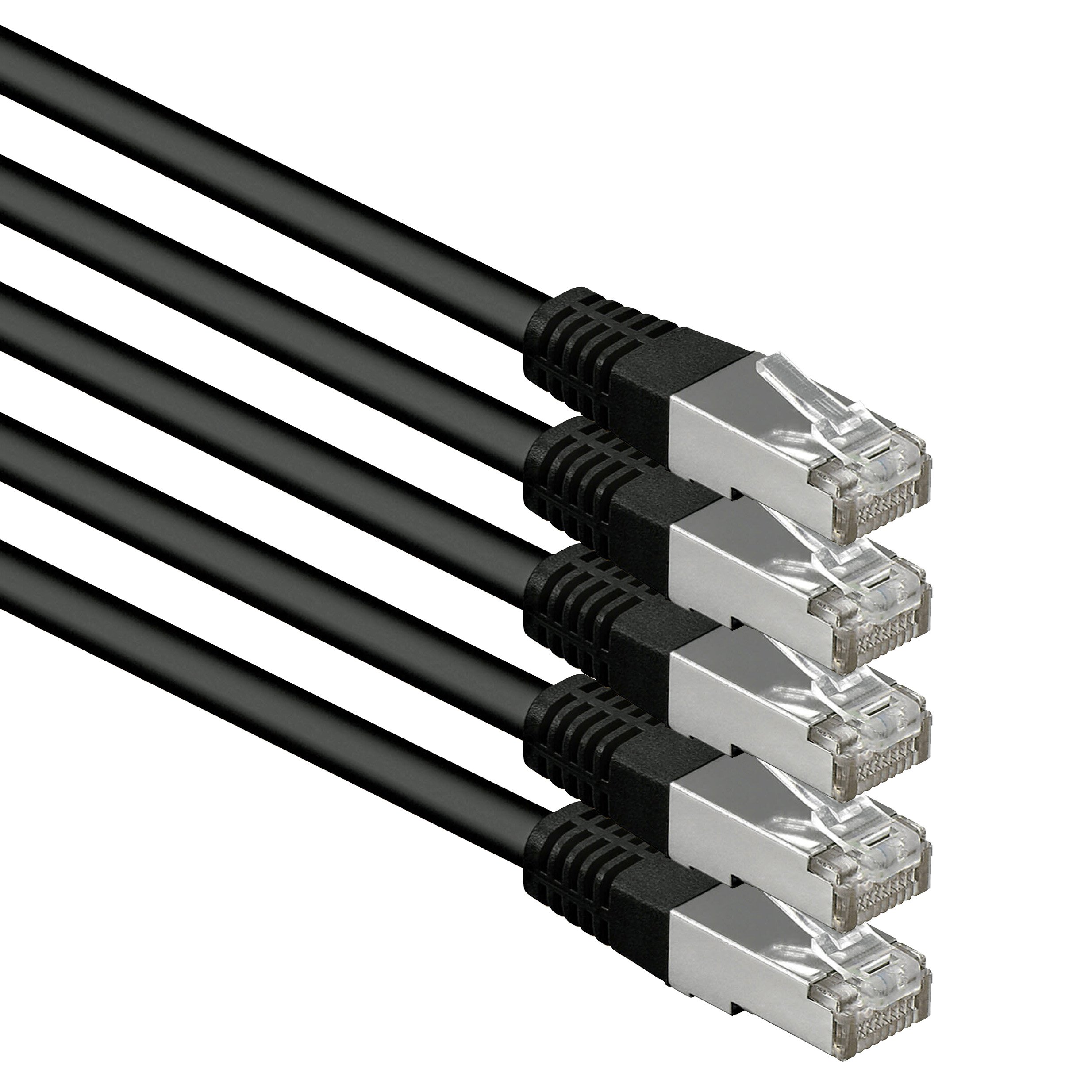 3,0 m schwarz - 5 Stück Cat.6 Patchkabel Netzwerkkabel CAT6 S-FTP Gigabit LAN PIMF CAT 6 Kupfer CU Halogenfrei Internet DSL Spielkonsole Smart TV